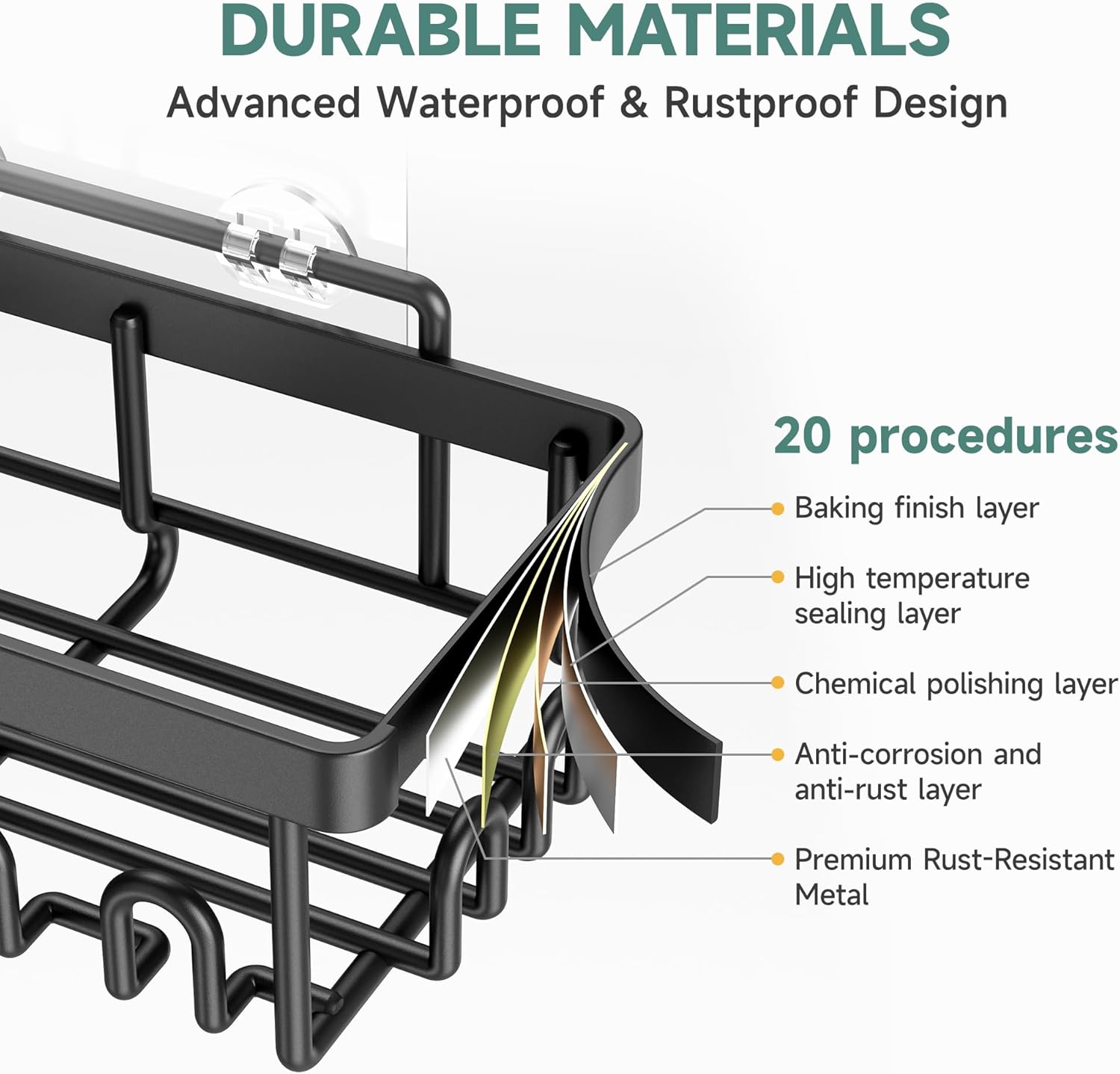 Veken Shower Caddy 6-Pack, Advanced Rustproof Design, No Drilling Adhesive Shelves, Rack with Soap Holder, Large Capacity Bathroom Organizers and Storage, Wall-Mounted Kitchen & Home Decor