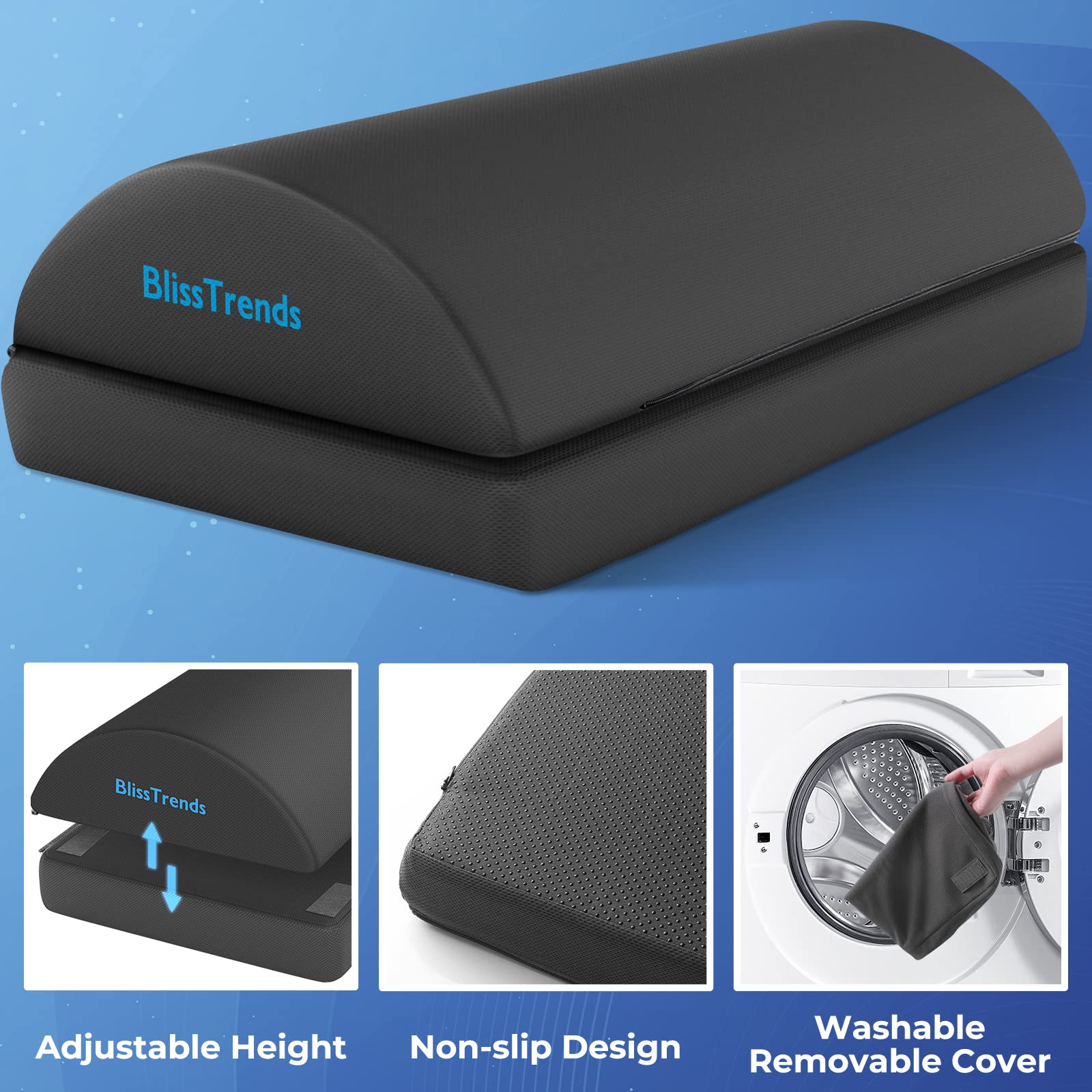 BlissTrends Foot Rest for Under Desk at Work-Versatile Foot Stool with Washable Cover-Comfortable Footrest with 2 Adjustable Heights for Car,Home and Office to Relieve Back,Lumbar,Knee Pain-Black