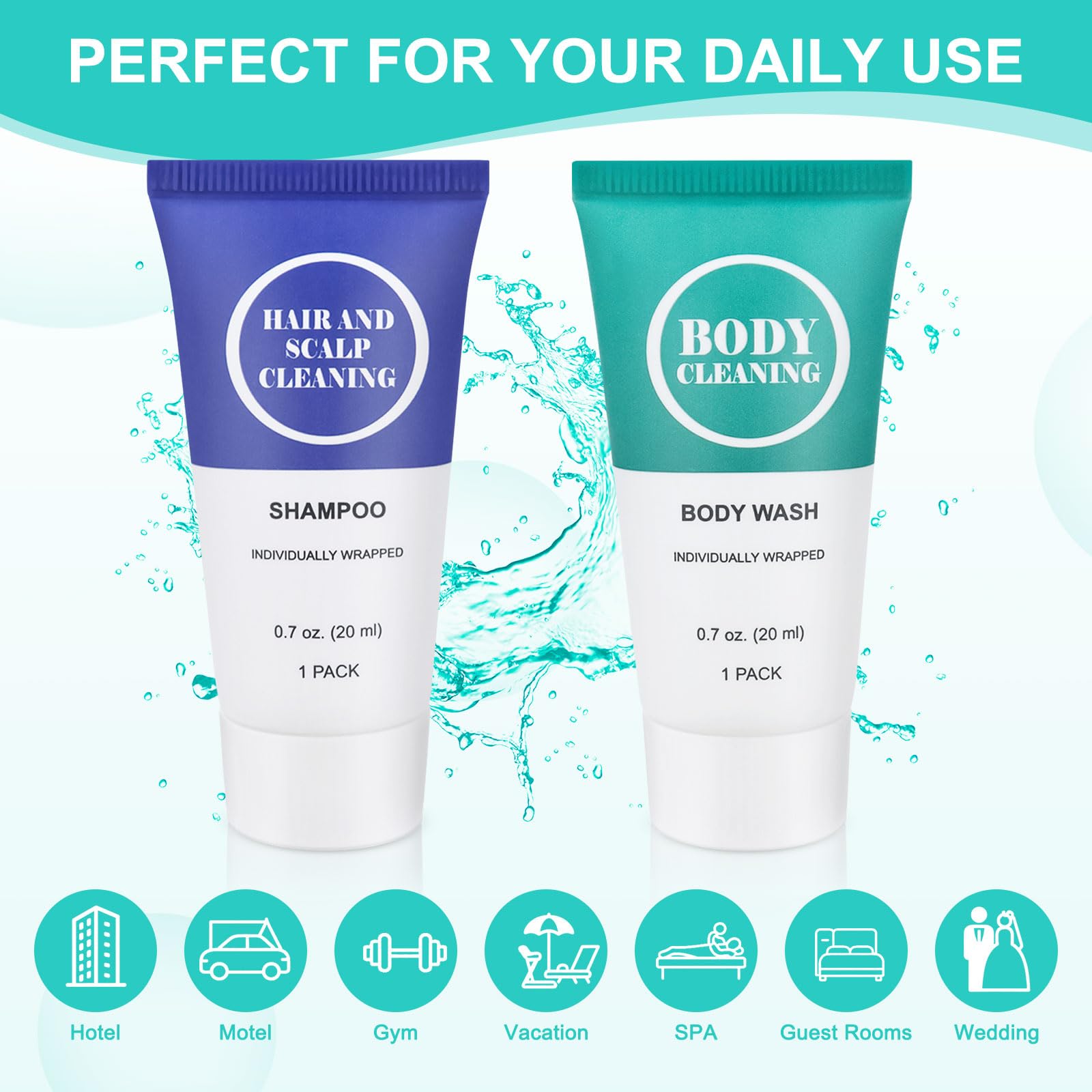 Travel Size Shampoo and Body Wash Set, Small Trial Hair Shampoo Sample Shower Gel Kit Mini Toiletries Amenities Set for Men and Women, Cleansing for Hotel/Vacation/Homeless 0.7 oz/20 ml (100 Pack)