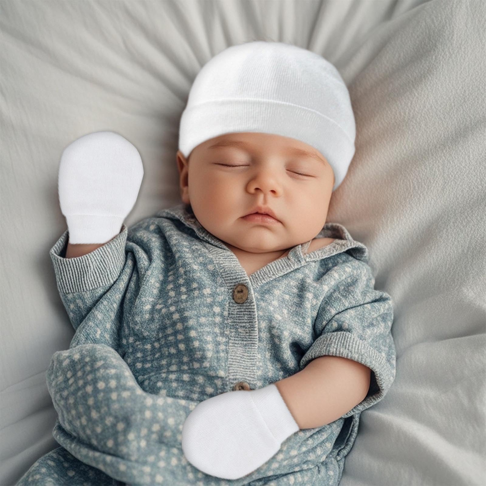 Fecawd Baby Hats and Mittens Newborn Hats Gloves Infant Beanie Soft Cap Mitten Sets for 0-6 Months Boys Girls