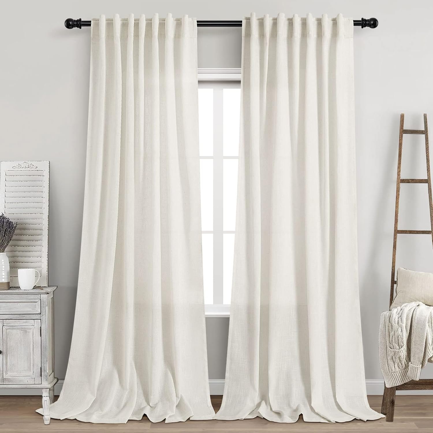 Nanspring Burgundy Linen Curtains 84 Inch Length 2 Panels Set for Living Room Rod Pocket Back Tab Light Filtering Window Drapes for Bedroom Dining Room Protect Privacy Modern Farmhouse Decor 52x84