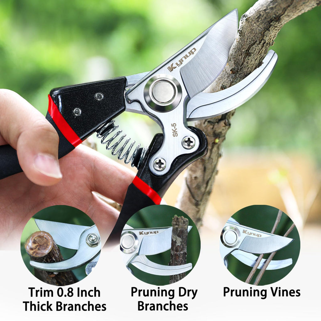 Kynup Pruning Shears, Gardening Scissors, Pruners for Gardening, Heavy Duty Garden Tools, Garden Grass Clippers Hand Hedge Shears, (Red)
