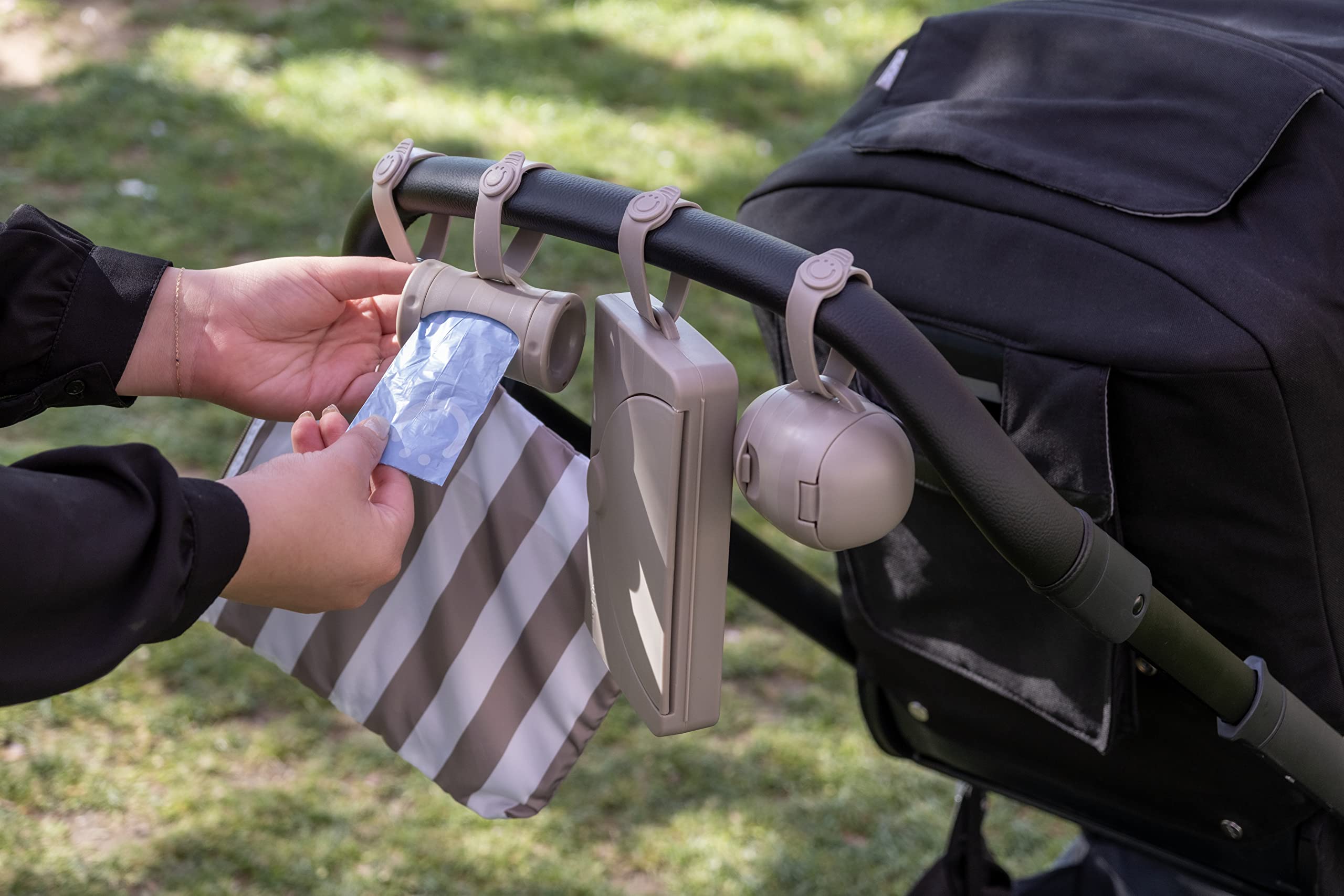 Ubbi Retractable On the Go Bag Dispenser for Travel, Diaper Bag Accessory Must Have for Newborn, Helpful Item, Baby Gift, Lavender Scented, Gray