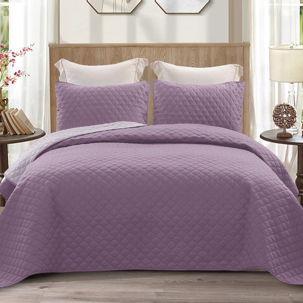 Exclusivo Mezcla Reversible Full Queen Quilt Bedding Set with Pillow Shams, Lightweight Quilts Queen Size, Soft Bedspreads Bed Coverlets for All Seasons - (Lilac Ash, 90"x96")