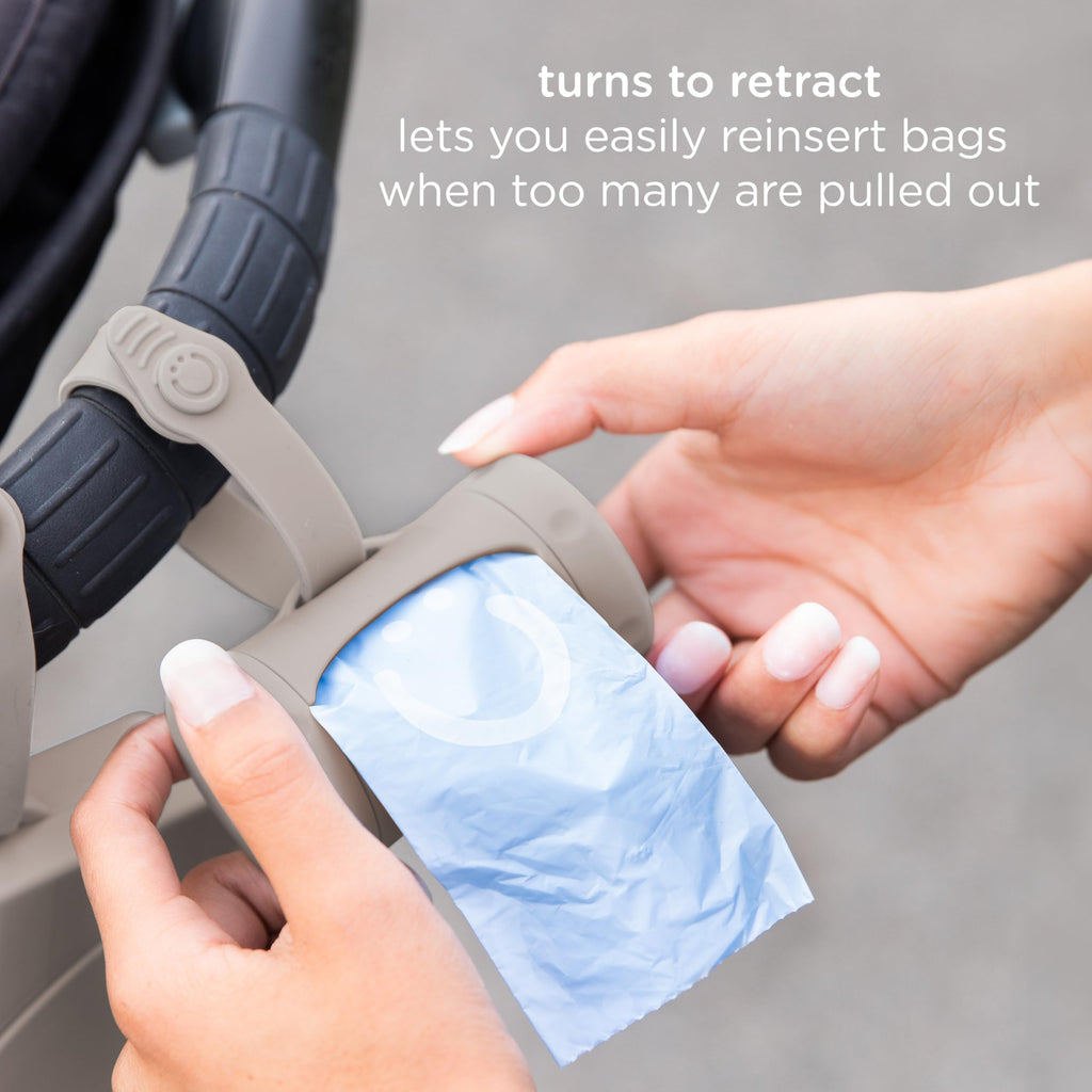 Ubbi Retractable On the Go Bag Dispenser for Travel, Diaper Bag Accessory Must Have for Newborn, Helpful Item, Baby Gift, Lavender Scented, Gray