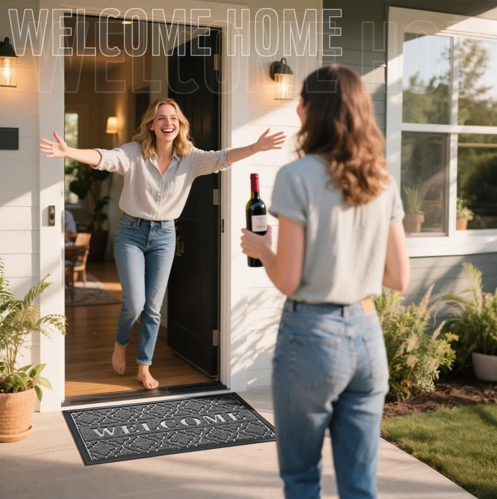 Yimobra Welcome Mat Outdoor Indoor, All-Weather Waterproof Front Door Mat Outside Entrance, Non-Slip Low Profile Porch Patio Doormat, 29.5x17, Black