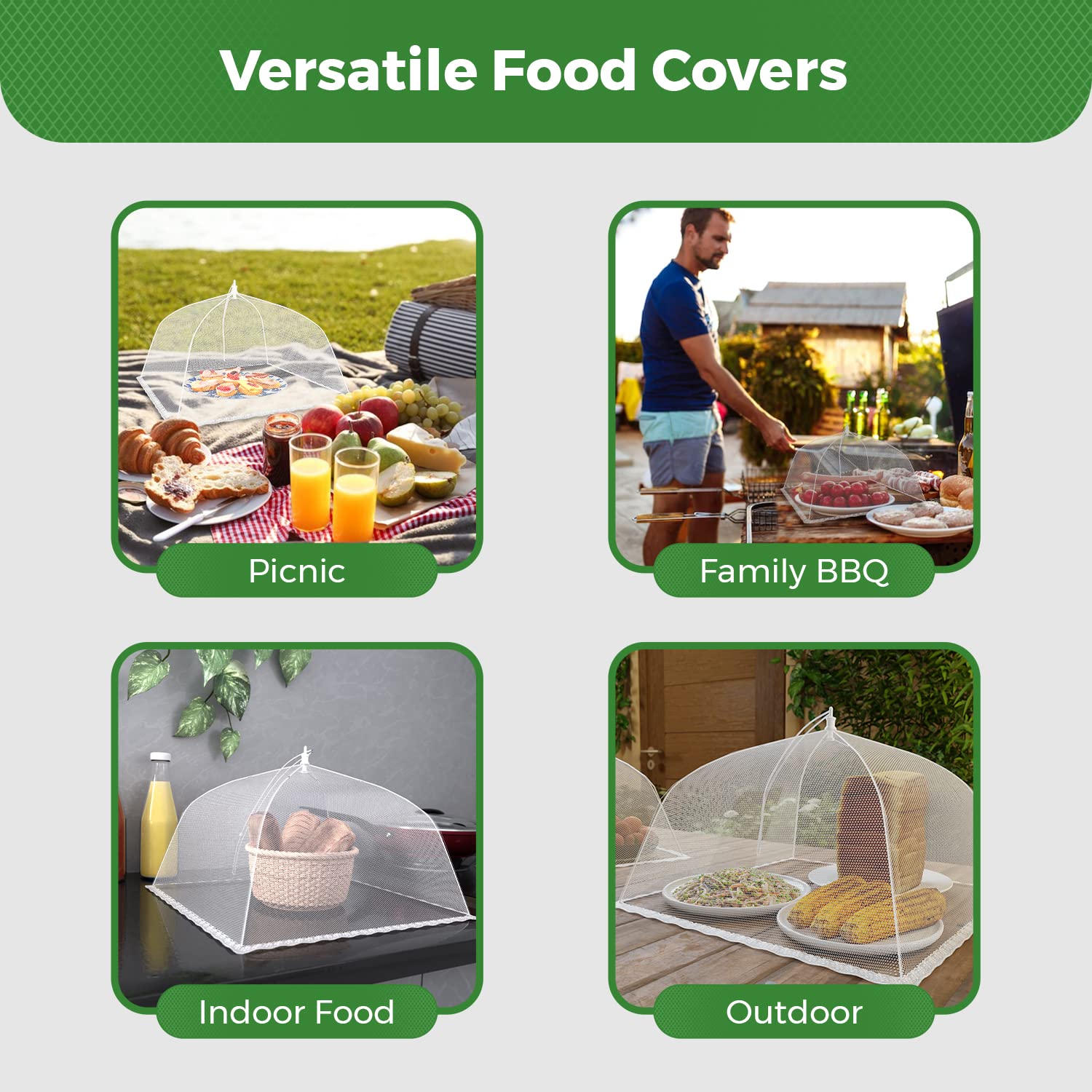 Simply Genius Pop-Up Mesh Food Covers - 17 x 17 in, White, 6 Pack, Large & Tall - Reusable & Collapsible Food Tents for Outdoor Serving