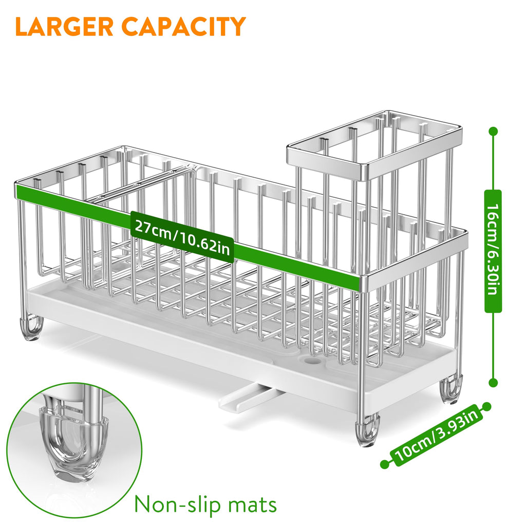Cisily Black Sponge Holder for Kitchen Sink, Sink Caddy Organizer with High Brush Holder, Kitchen Countertop Organizers and Storage Essentials, Rustproof 304 Stainless Steel, Soap Dispenser Organize