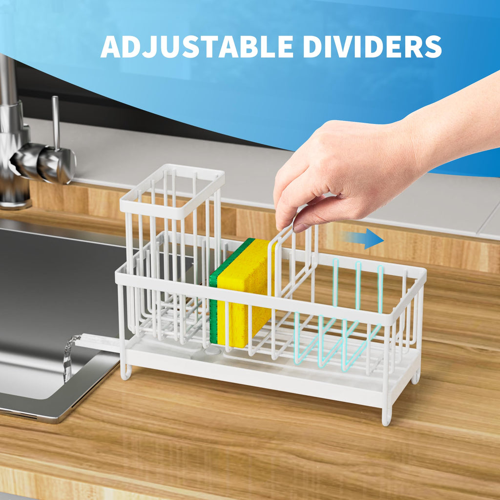 Cisily Black Sponge Holder for Kitchen Sink, Sink Caddy Organizer with High Brush Holder, Kitchen Countertop Organizers and Storage Essentials, Rustproof 304 Stainless Steel, Soap Dispenser Organize