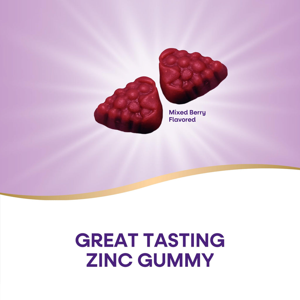 Nature's Way Zinc Gummies, Immune Support Gummy with 100% Daily Value of Zinc per 1-Gummy Serving*, Adults & Kids 9+, Gluten Free, Plant-Based Pectin, Mixed Berry Flavored, 120 Gummies (Set of 2)