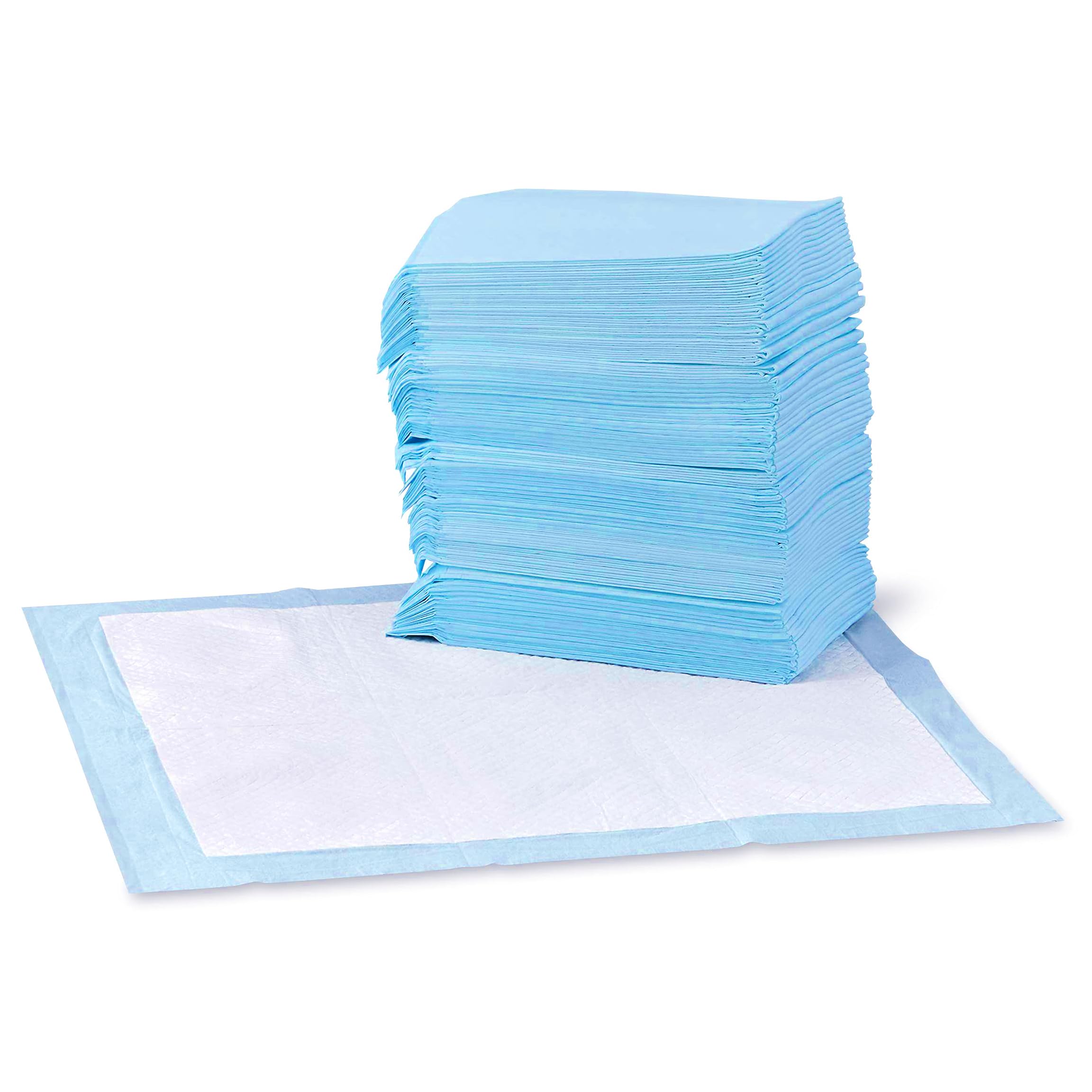 Amazon Basics Dog and Puppy Pee Pads, 5-Layer Leak-Proof Super Absorbent, Quick-Dry Surface, Potty Training, Regular (22x22"), 50 Count, Blue & White