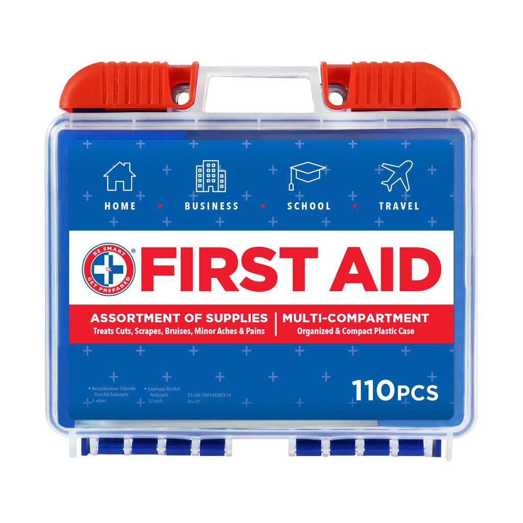 Be Smart Get Prepared 180 Piece First Aid Kit: Clean, Treat, Protect Minor Cuts, Scrapes. Home, Office, Car, School, Business, Travel, Emergency, Survival, Hunting, Outdoor, Camping & Sports, FSA HSA