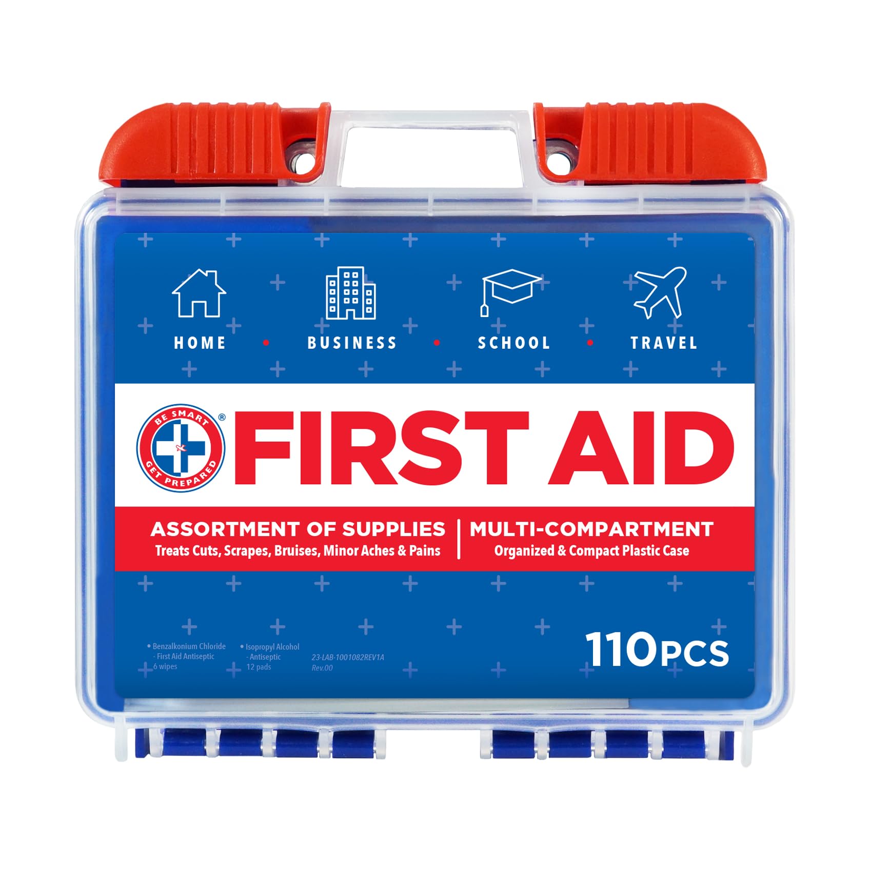 Be Smart Get Prepared 180 Piece First Aid Kit: Clean, Treat, Protect Minor Cuts, Scrapes. Home, Office, Car, School, Business, Travel, Emergency, Survival, Hunting, Outdoor, Camping & Sports, FSA HSA