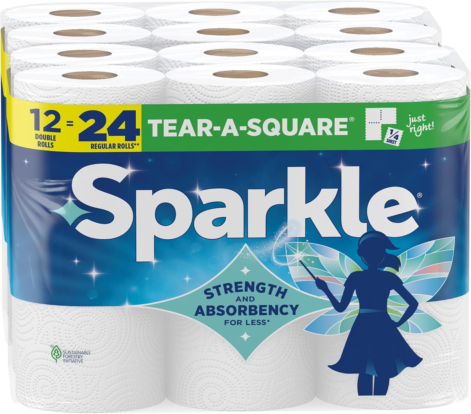 Sparkle Pick-A-Size Paper Towels, 24 Double Rolls (2,640 Sheets Total) - Strong 2-Ply Towels for Kitchen Cleanup and Everyday Messes