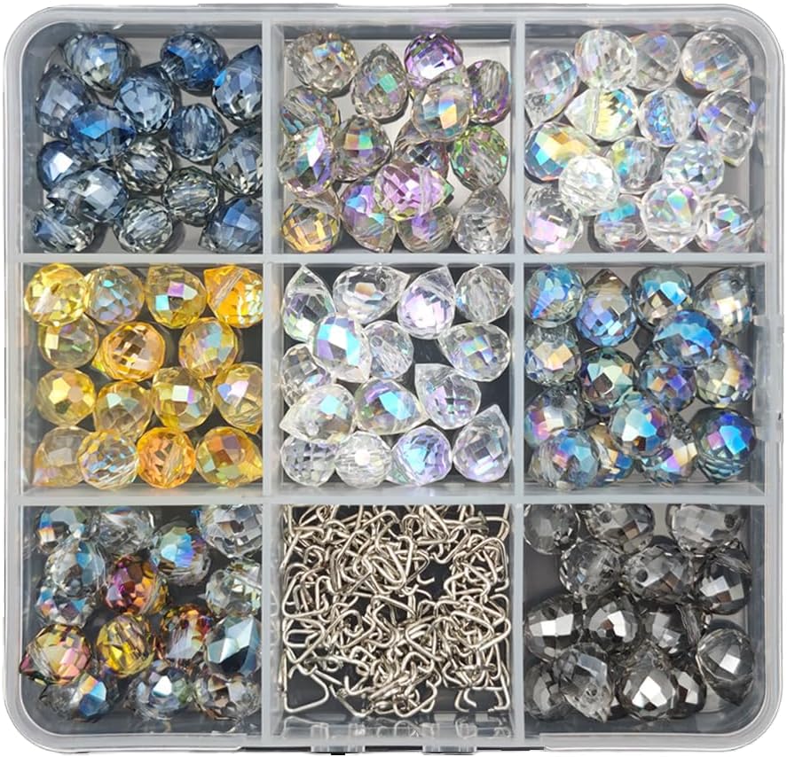 INSPIRELLE 120 Pieces Crystal Teardrop Charms Multicolor Glass Faceted Waterdrop Pendants for Jewerly Craft Making 8x10mm