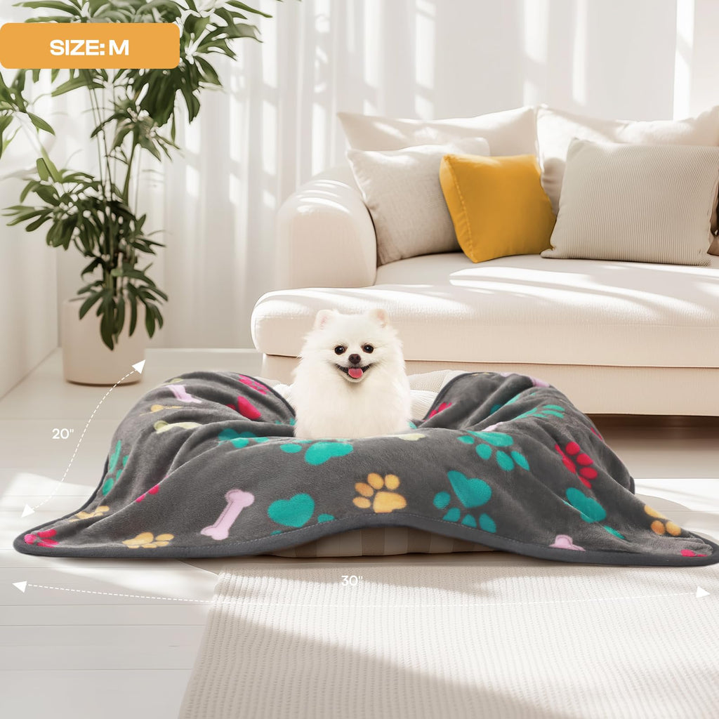 Luciphia 1 Pack 3 Blankets Fluffy Premium Fleece Pet Blanket Flannel Paw Printed Throw for Dog Cat(Small 23x16'', Grey/Brown/Blue)