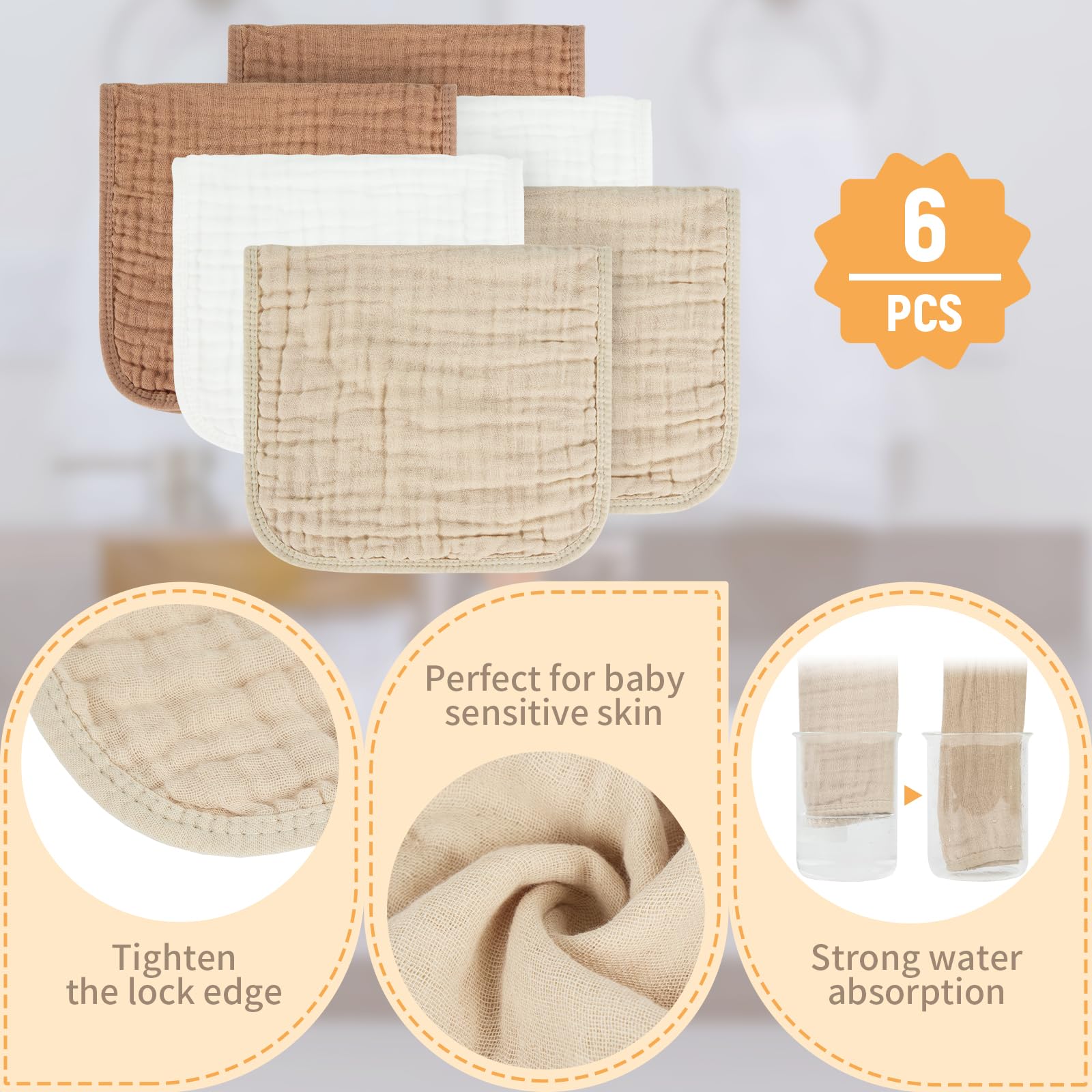 MIGIOL Muslin Burp Cloths 100% Cotton Baby Burp Cloths Soft, Absorbent 10x20 inches for Girls and Boys Baby Essentials