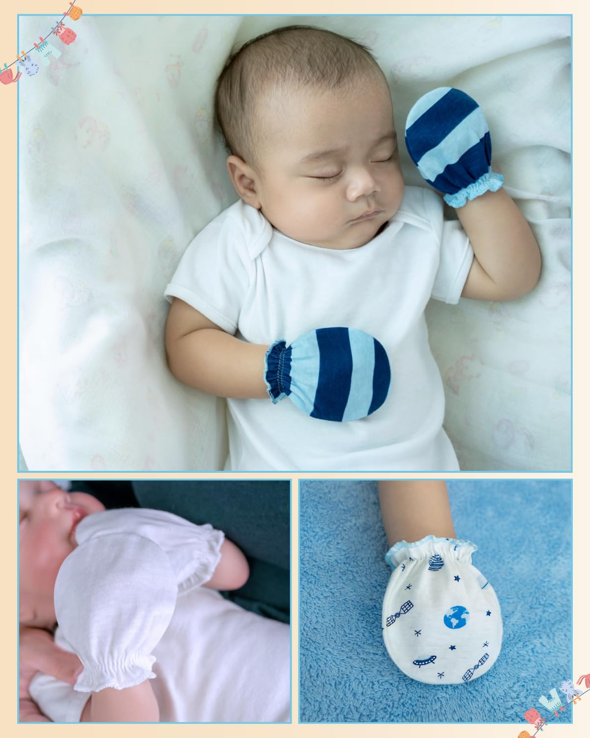 RATIVE Baby Mittens No Scratch Organic Cotton for Newborn 0-6 Months | Baby Essentials Must-Haves for Boys & Girls