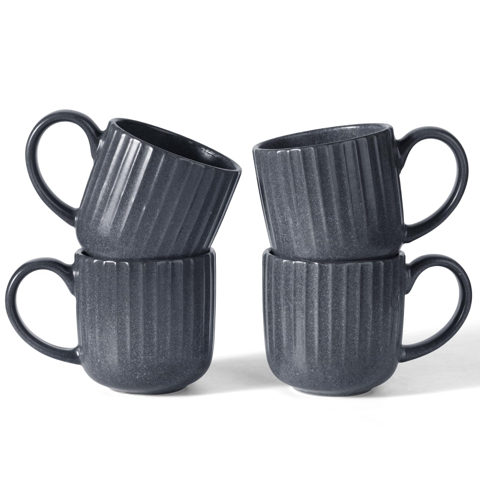 famiware Coffee Mugs Set of 6, Starlight 11 oz Mug Cup Set with Handle for Coffee, Tea, Cocoa, Milk - Ceramic Stoneware Mug Set, Matte Black Grey