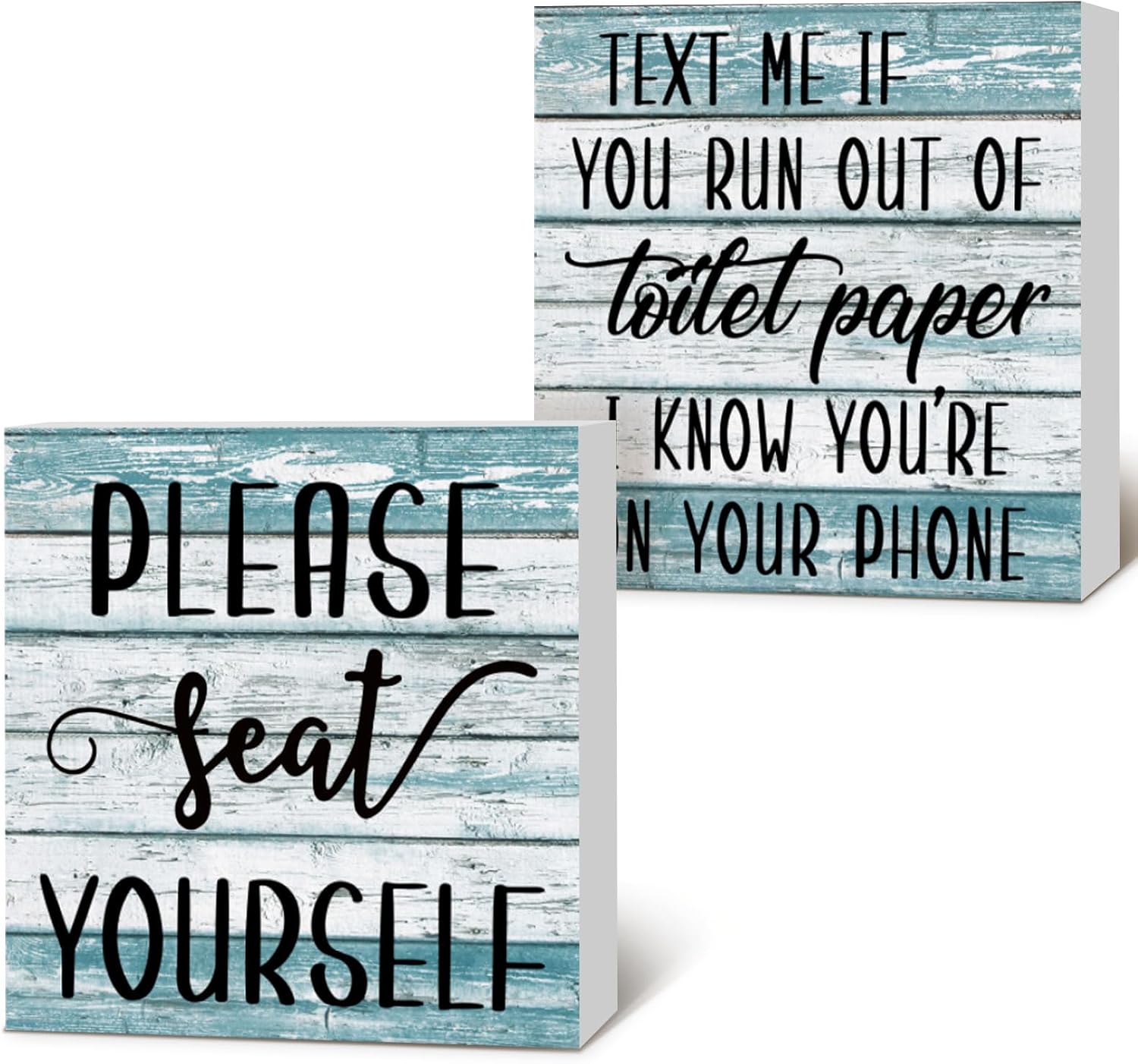 Jetec 2 Pieces Farmhouse Bathroom Signs Decor Wooden Box Sign Funny Bathroom Wall Art Rustic Wood Plaque Please Seat Yourself Decor for Home Restroom(Black)