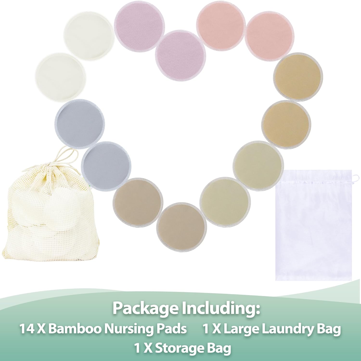 wegreeco Nursing Breast Pads (14 Pack) + Laundry Bag & Travel Storage Bag, 4.7 inch Option - Washable & Reusable Breastfeeding Nursing Pads (Mild, Large)