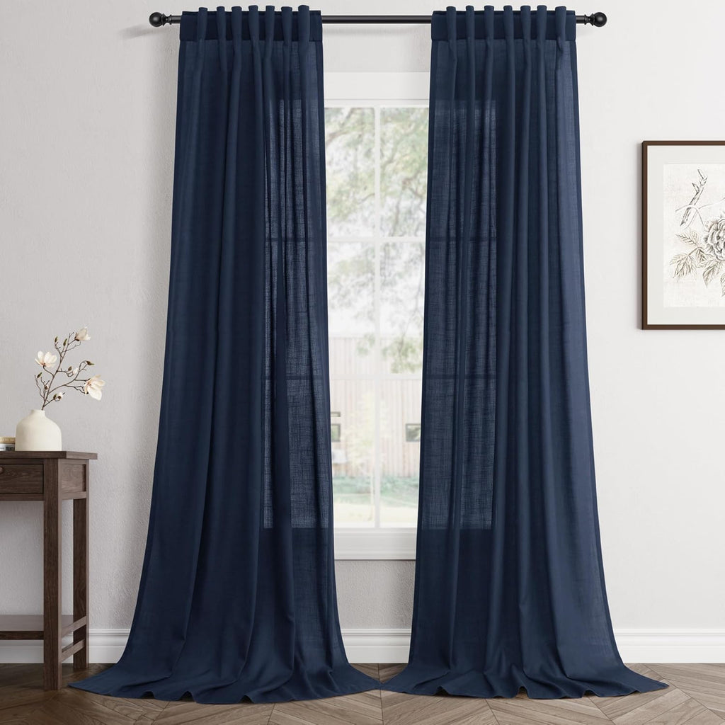 Rustic Brown Linen Back Tab Curtains 84 Inch Length for Living Room 2 Panel Pocket Drape Light Filtering Semi Sheer Cream Country Rustic Farmhouse Boho Curtain Bedroom Pinch Pleated Look