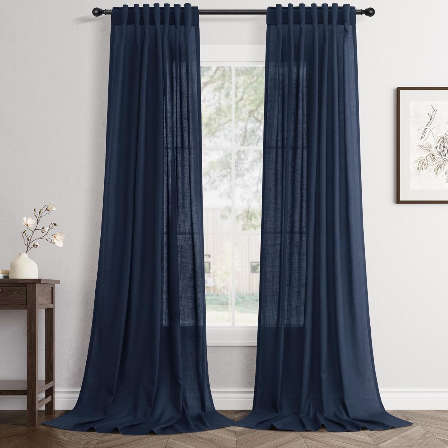 Rustic Brown Linen Back Tab Curtains 84 Inch Length for Living Room 2 Panel Pocket Drape Light Filtering Semi Sheer Cream Country Rustic Farmhouse Boho Curtain Bedroom Pinch Pleated Look