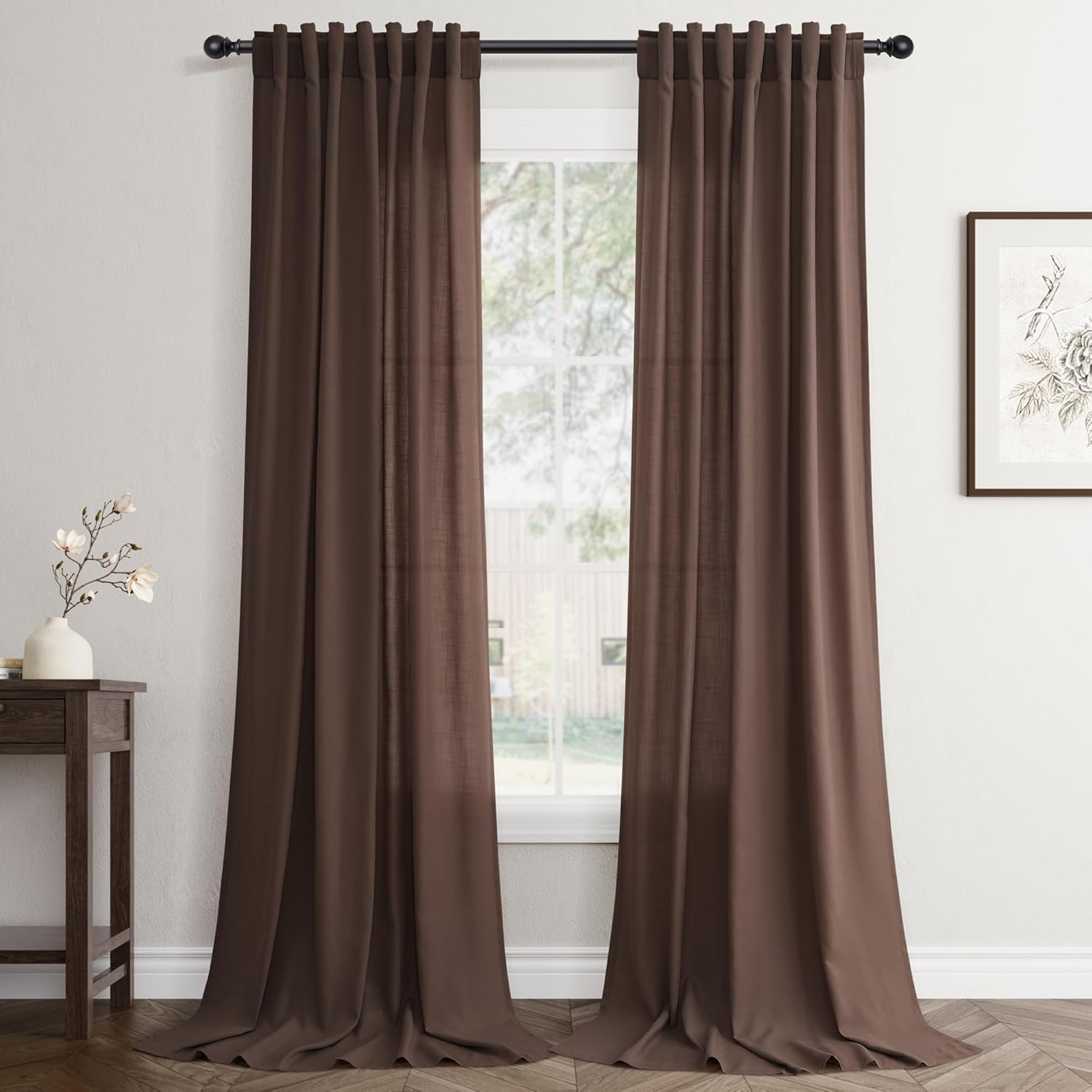 Linen White Curtains 84 inches Long for Bedroom Back Tab Privacy Light Filtering Semi Sheer White Boho Farmhouse Curtain Textured Modern Elegant Coastal Decor Curtains for Living Room
