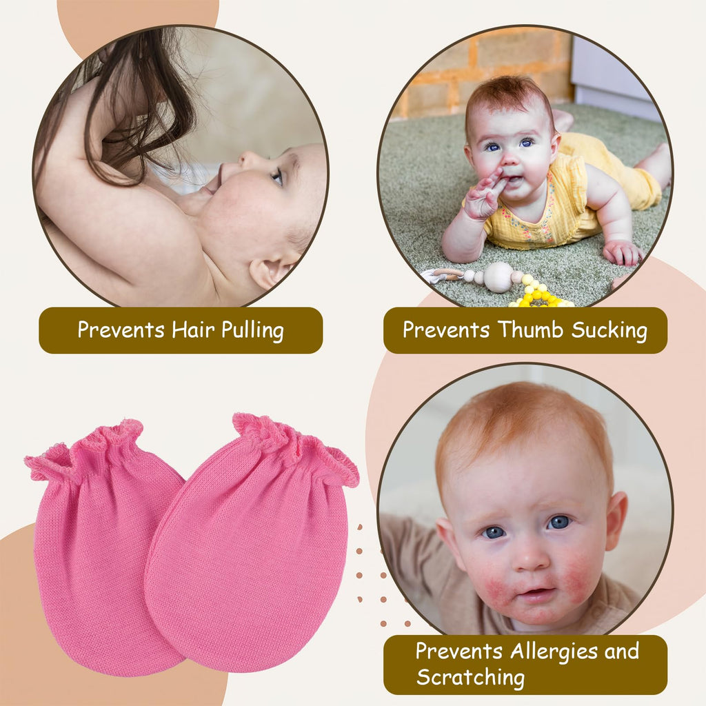 Hoiny 8 Pairs Baby Mittens Unisex, Newborn Mittens No Scratch Cotton Mitten, Newborn Essentials for 0-6 Months Boys Girls