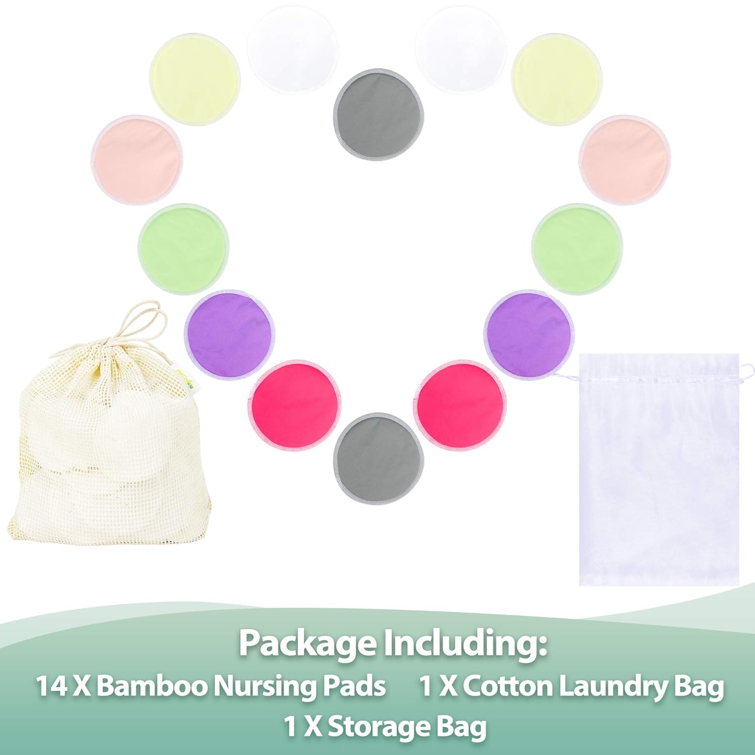 wegreeco Nursing Breast Pads (14 Pack) + Laundry Bag & Travel Storage Bag, 4.7 inch Option - Washable & Reusable Breastfeeding Nursing Pads (Mild, Large)