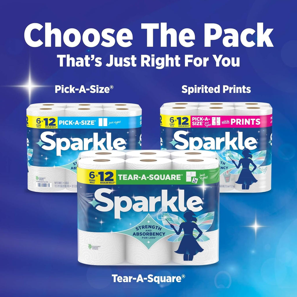 Sparkle Pick-A-Size Paper Towels, 24 Double Rolls (2,640 Sheets Total) - Strong 2-Ply Towels for Kitchen Cleanup and Everyday Messes