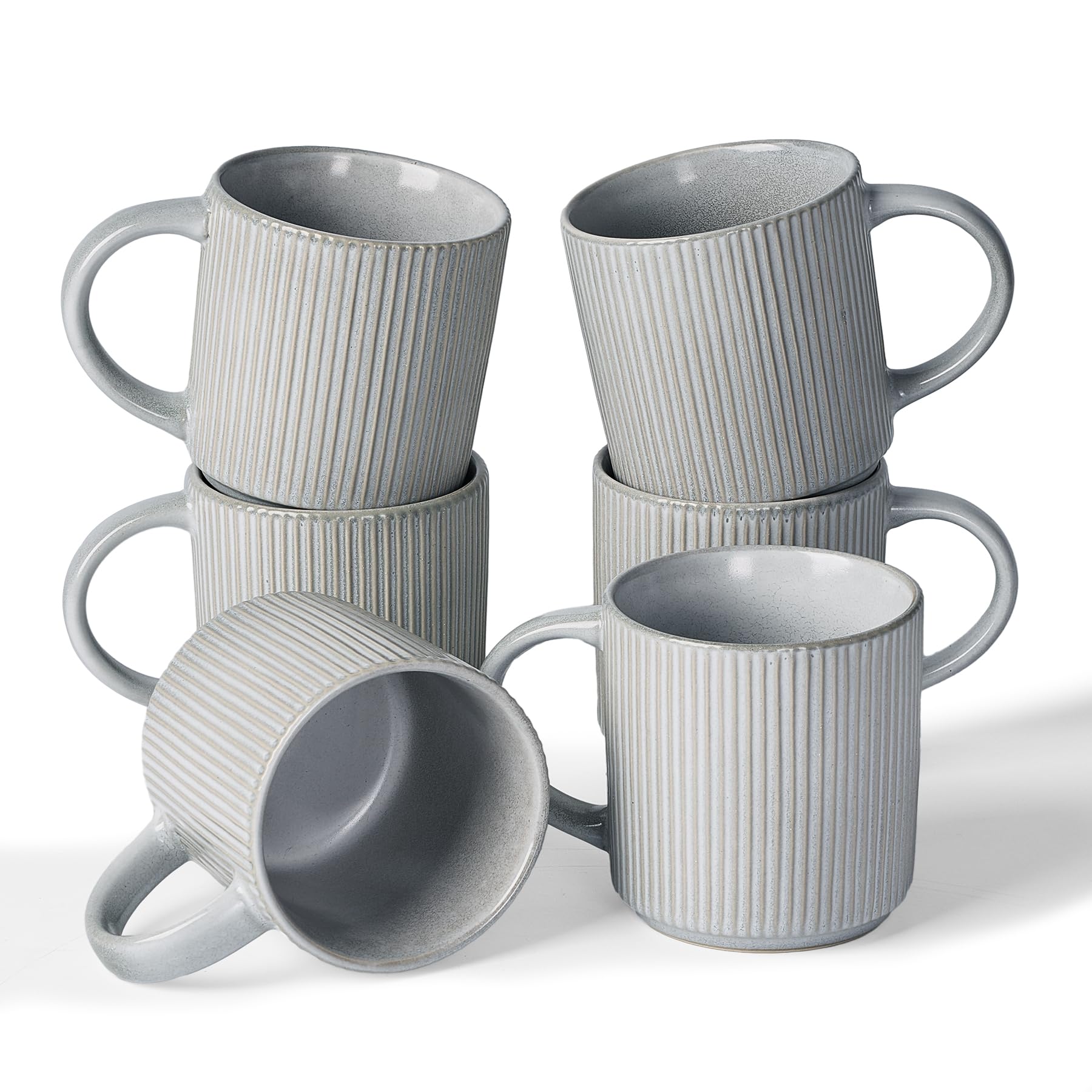 famiware Coffee Mugs Set of 6, Starlight 11 oz Mug Cup Set with Handle for Coffee, Tea, Cocoa, Milk - Ceramic Stoneware Mug Set, Matte Black Grey
