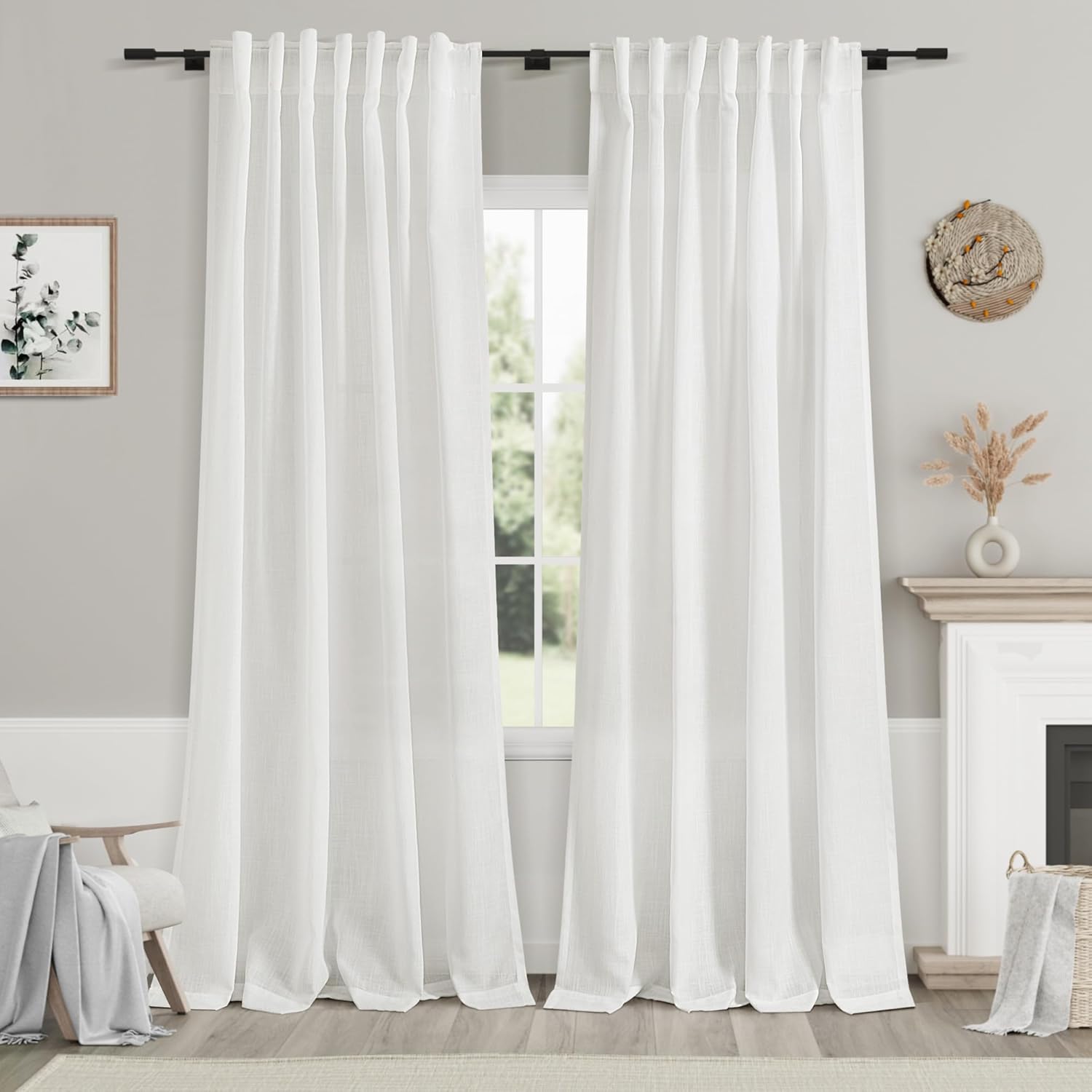 Nanspring Burgundy Linen Curtains 84 Inch Length 2 Panels Set for Living Room Rod Pocket Back Tab Light Filtering Window Drapes for Bedroom Dining Room Protect Privacy Modern Farmhouse Decor 52x84