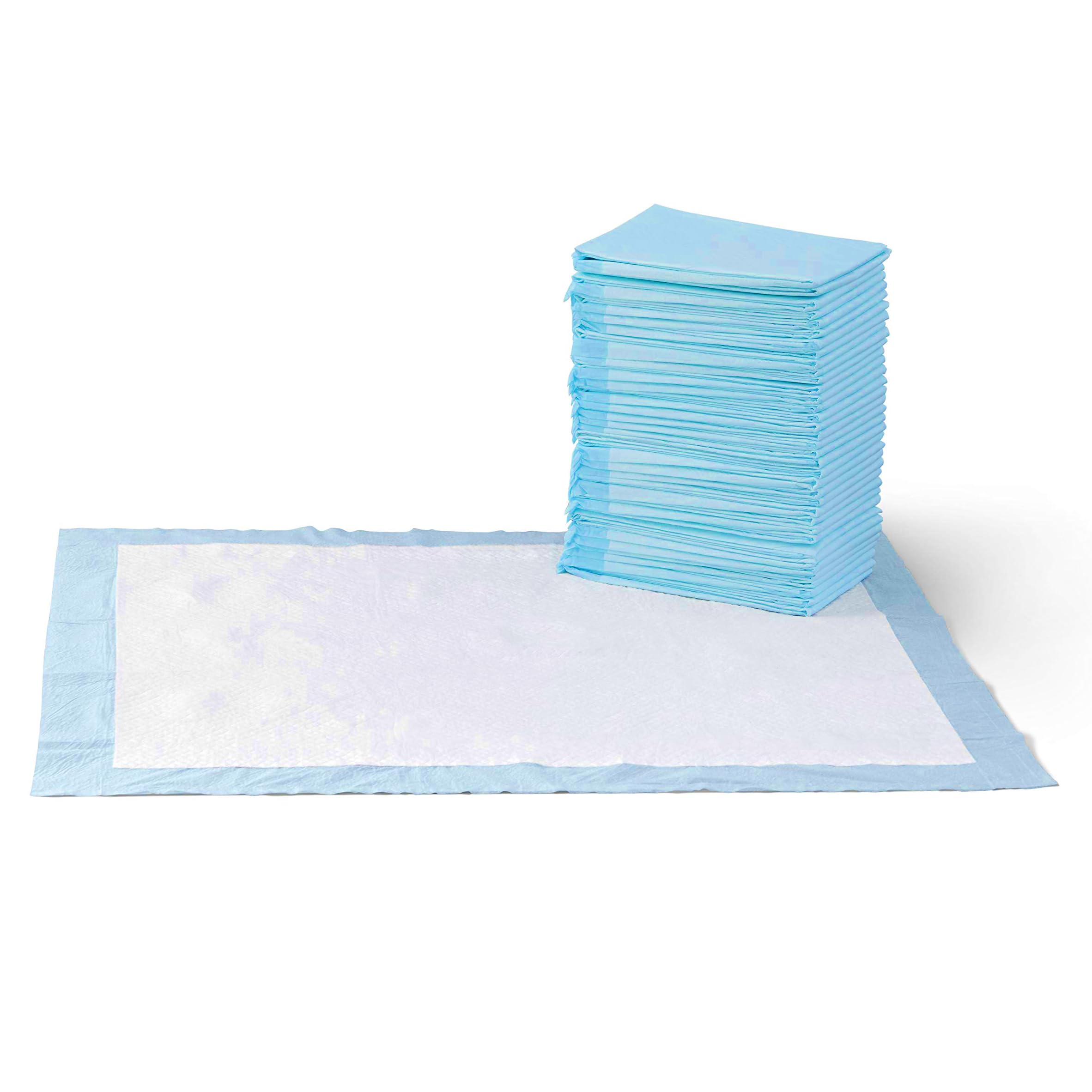 Amazon Basics Dog and Puppy Pee Pads, 5-Layer Leak-Proof Super Absorbent, Quick-Dry Surface, Potty Training, Regular (22x22"), 50 Count, Blue & White