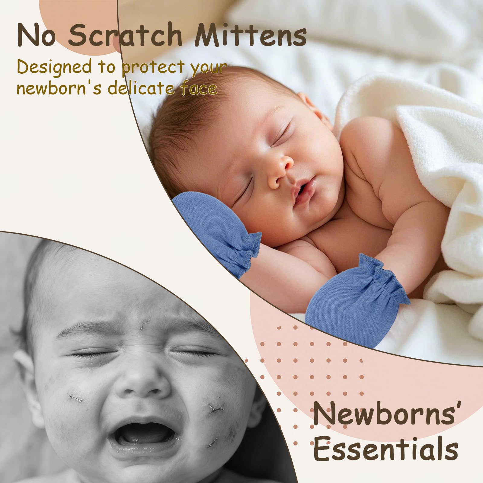 Hoiny 8 Pairs Baby Mittens Unisex, Newborn Mittens No Scratch Cotton Mitten, Newborn Essentials for 0-6 Months Boys Girls