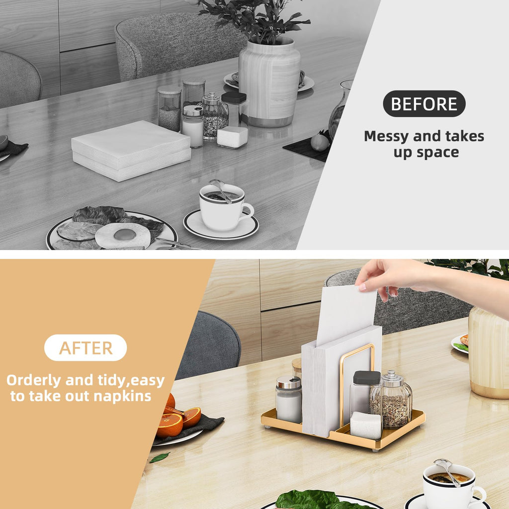Napkin Holder for Table, Metal Napkin Holder with Salt and Pepper Shakers Caddy, Standing Paper Napkin Storage for Kitchen Dining Table Decor, Black