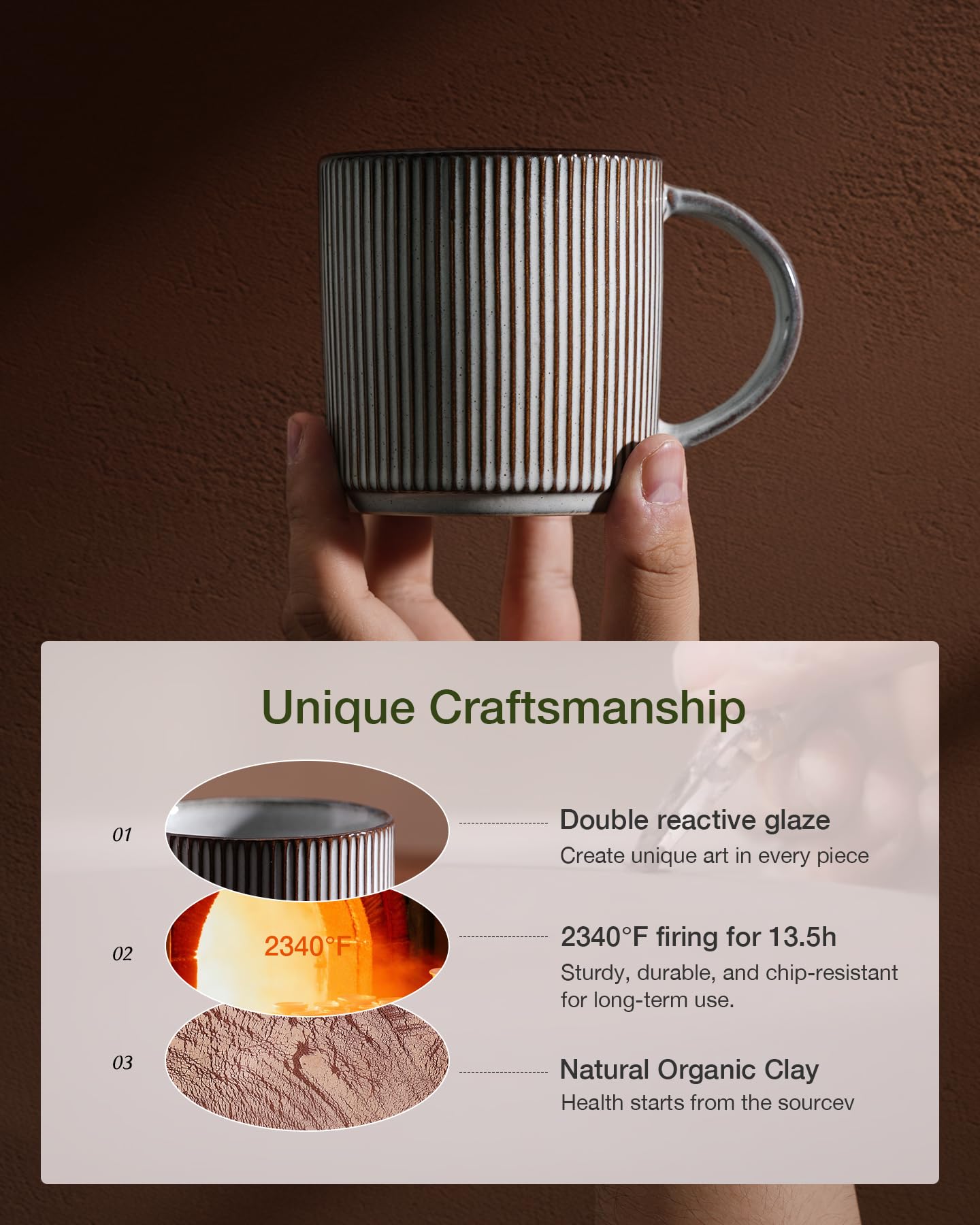 famiware Coffee Mugs Set of 6, Starlight 11 oz Mug Cup Set with Handle for Coffee, Tea, Cocoa, Milk - Ceramic Stoneware Mug Set, Matte Black Grey