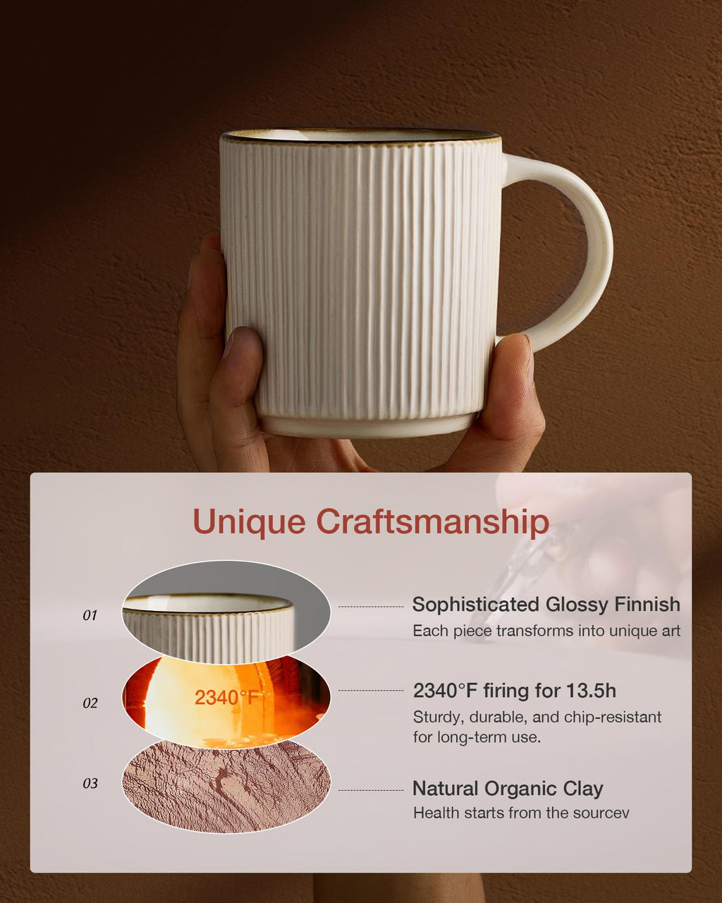 famiware Coffee Mugs Set of 6, Starlight 11 oz Mug Cup Set with Handle for Coffee, Tea, Cocoa, Milk - Ceramic Stoneware Mug Set, Matte Black Grey