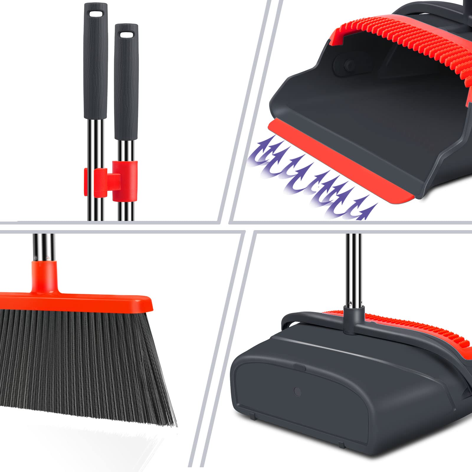 kelamayi Upgrade Broom and Dustpan Set, Large Size and with Long Handle, Upright,Ideal for Indoor Outdoor Garage Kitchen Room Office Lobby Use (Green)