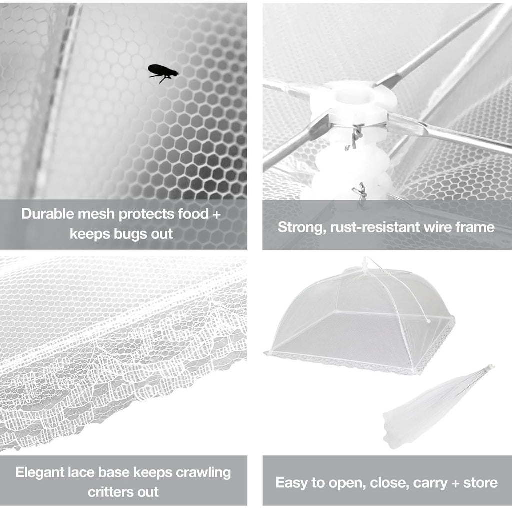 Simply Genius Pop-Up Mesh Food Covers - 17 x 17 in, White, 6 Pack, Large & Tall - Reusable & Collapsible Food Tents for Outdoor Serving