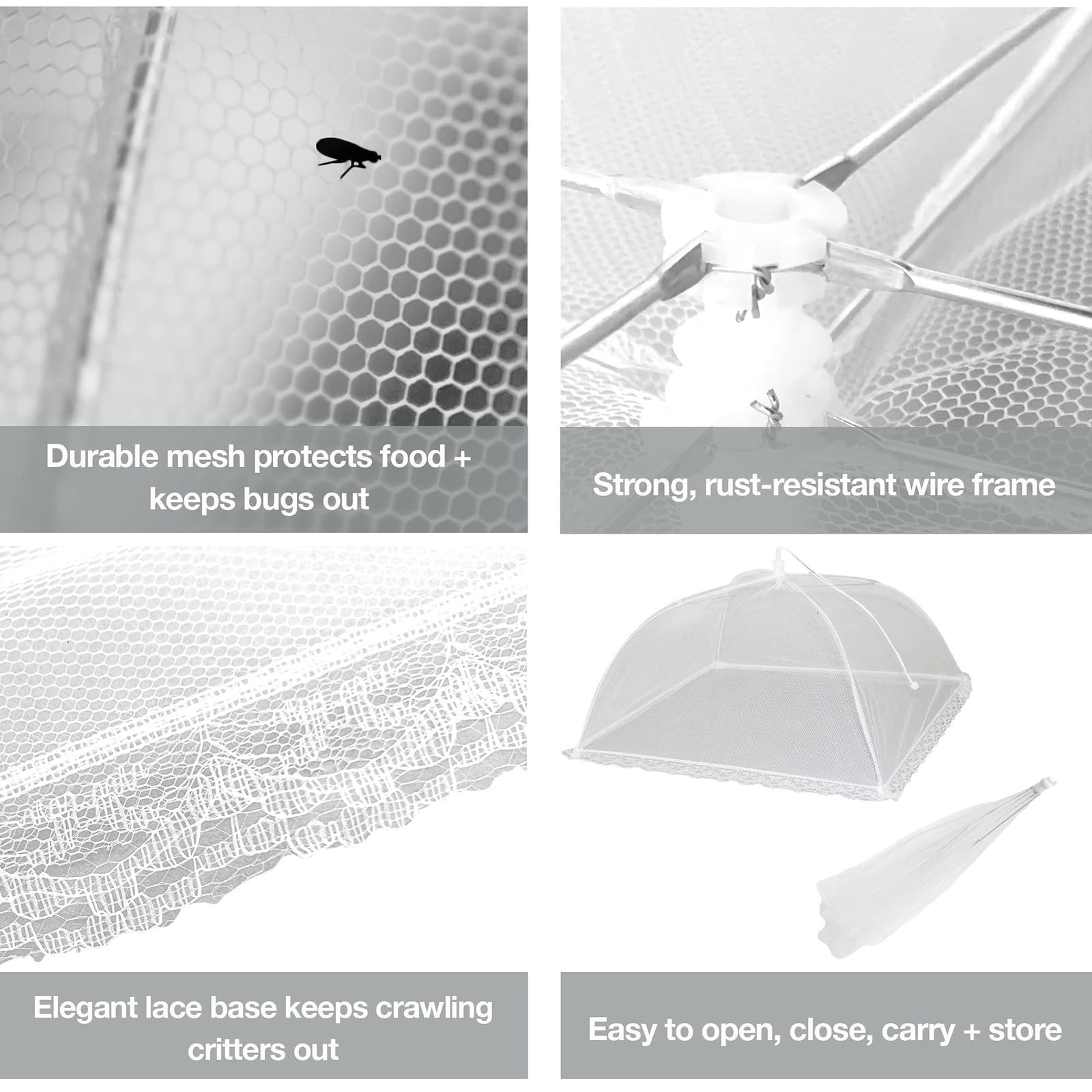 Simply Genius Pop-Up Mesh Food Covers - 17 x 17 in, White, 6 Pack, Large & Tall - Reusable & Collapsible Food Tents for Outdoor Serving