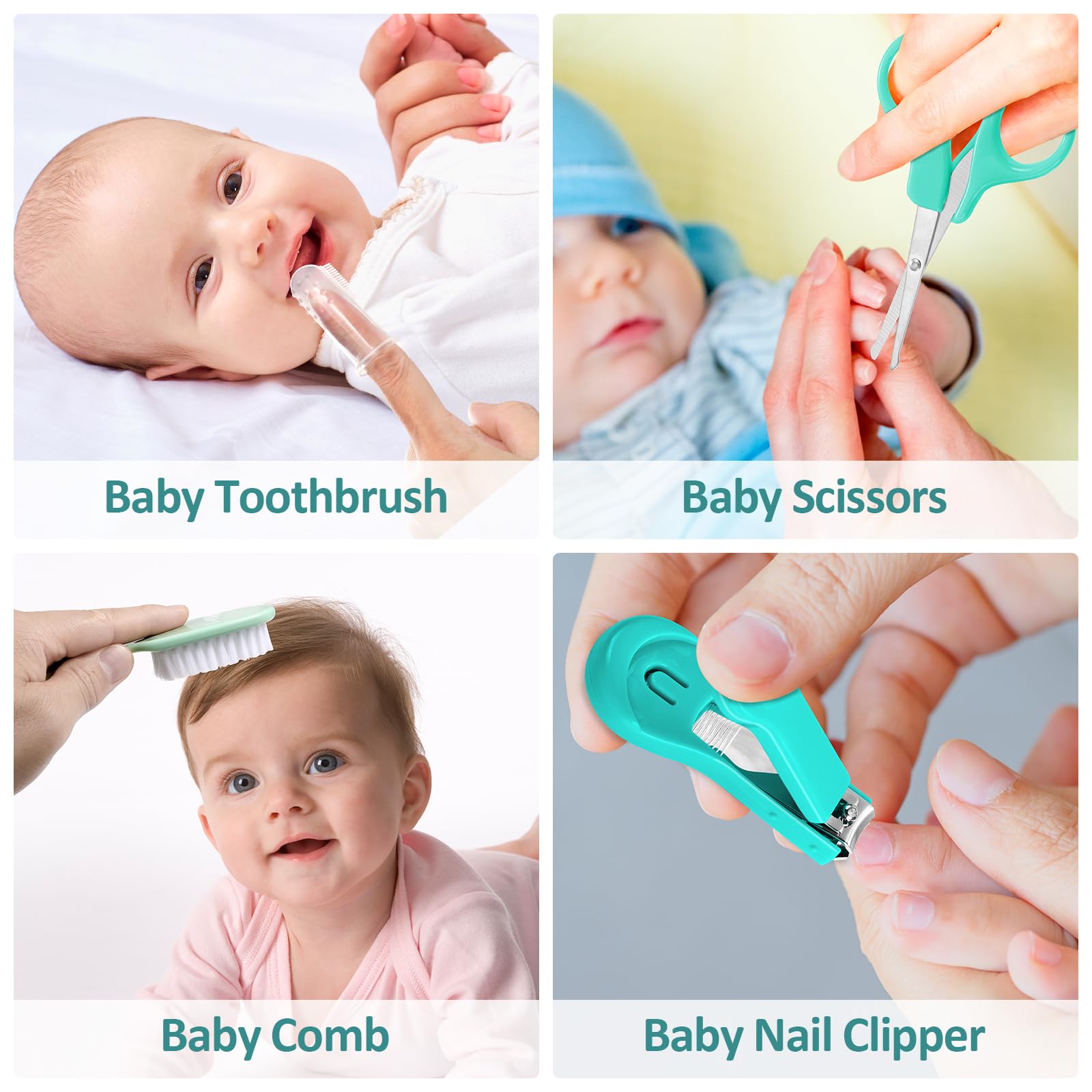 Baby Grooming Kit, Infant Safety Care Set with Hair Brush Comb Nail Clipper Nasal Aspirator,Baby Essentials Kit for Newborn Girls Boys (Grey White)