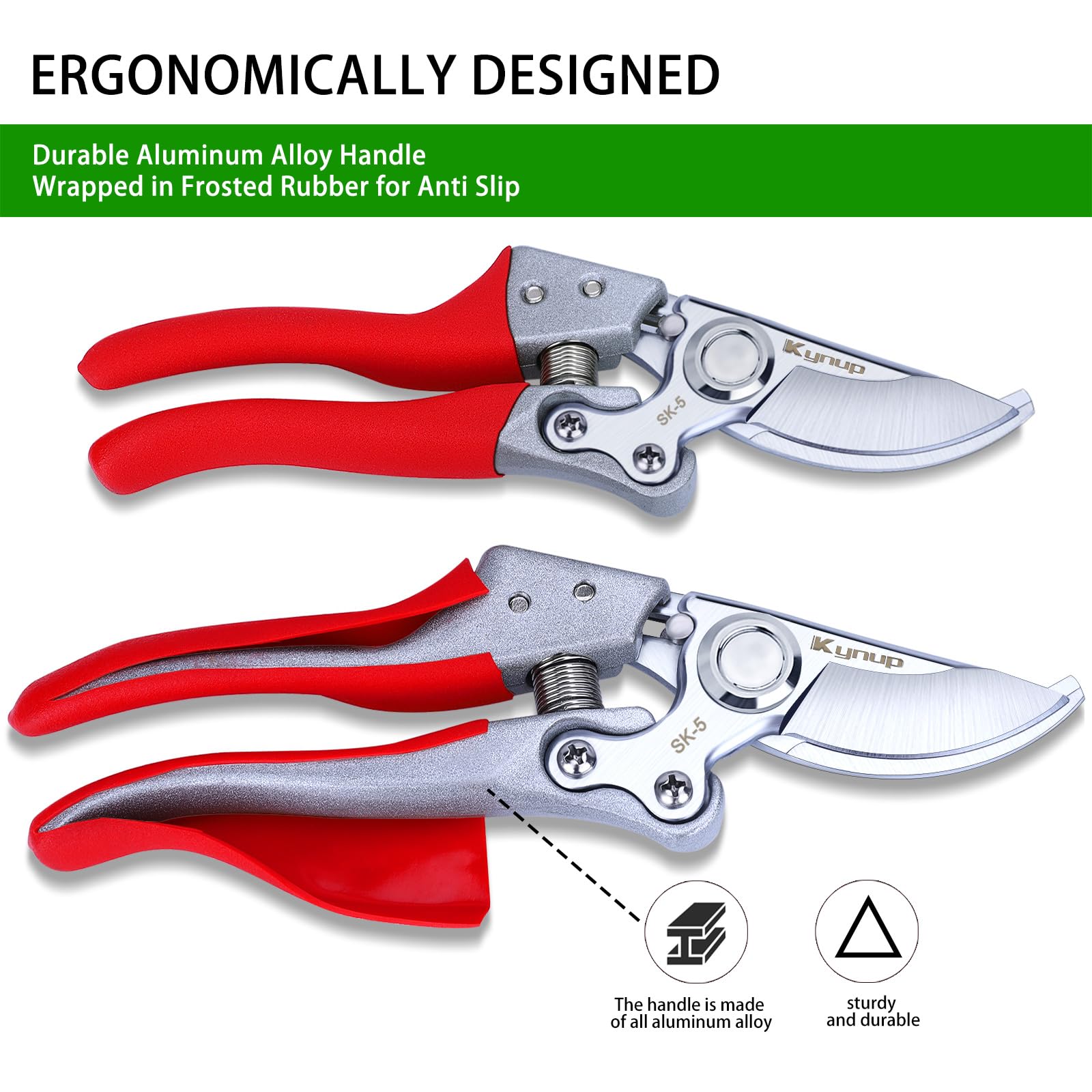 Kynup Pruning Shears, Gardening Scissors, Pruners for Gardening, Heavy Duty Garden Tools, Garden Grass Clippers Hand Hedge Shears, (Red)
