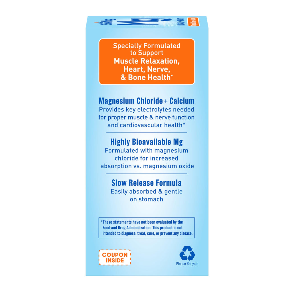 SlowMag Muscle & Heart Magnesium Chloride Supplement with Calcium, 180 Count, Supports Muscle Relaxation, Heart, Nerve & Bone Health, High Absorption