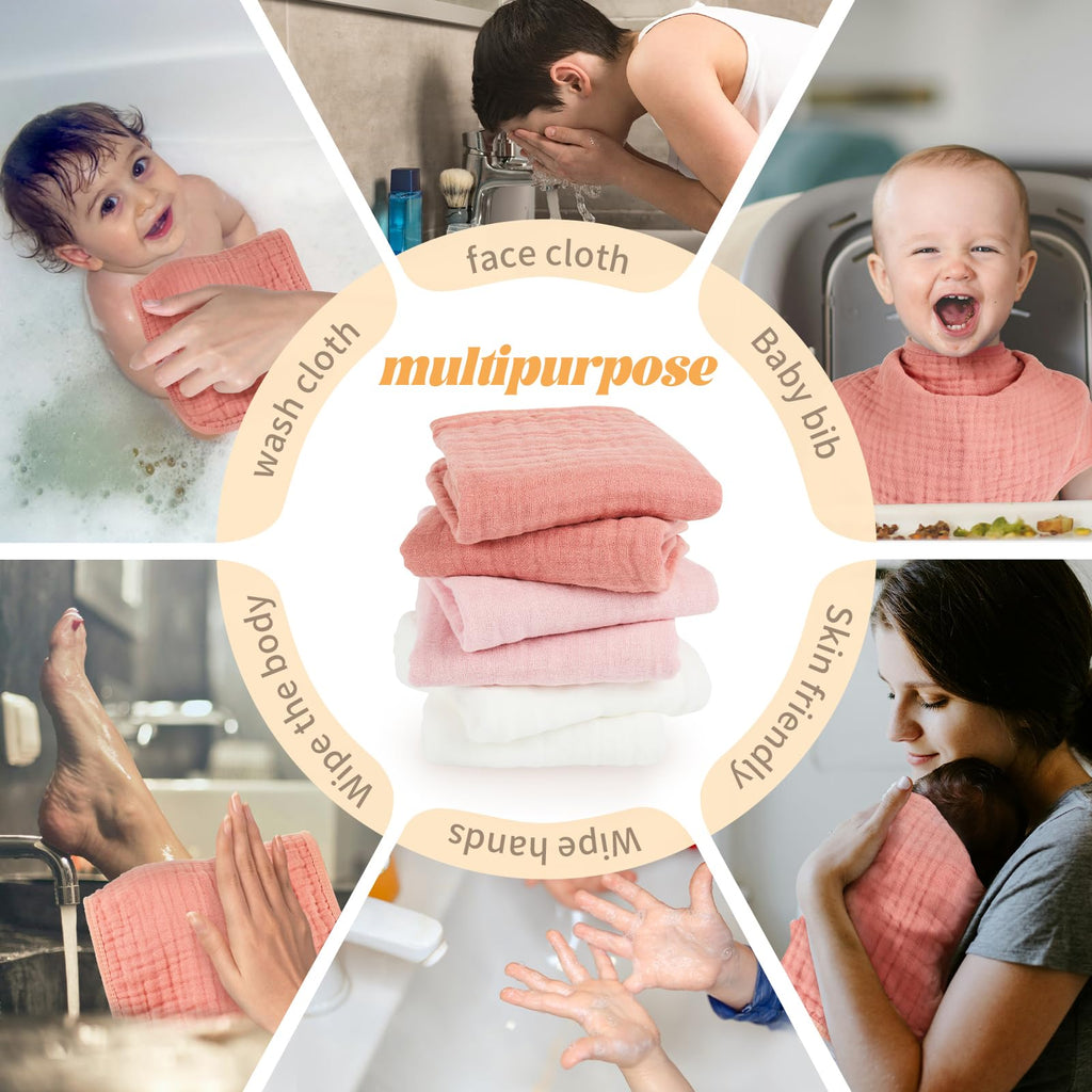 MIGIOL Muslin Burp Cloths 100% Cotton Baby Burp Cloths Soft, Absorbent 10x20 inches for Girls and Boys Baby Essentials