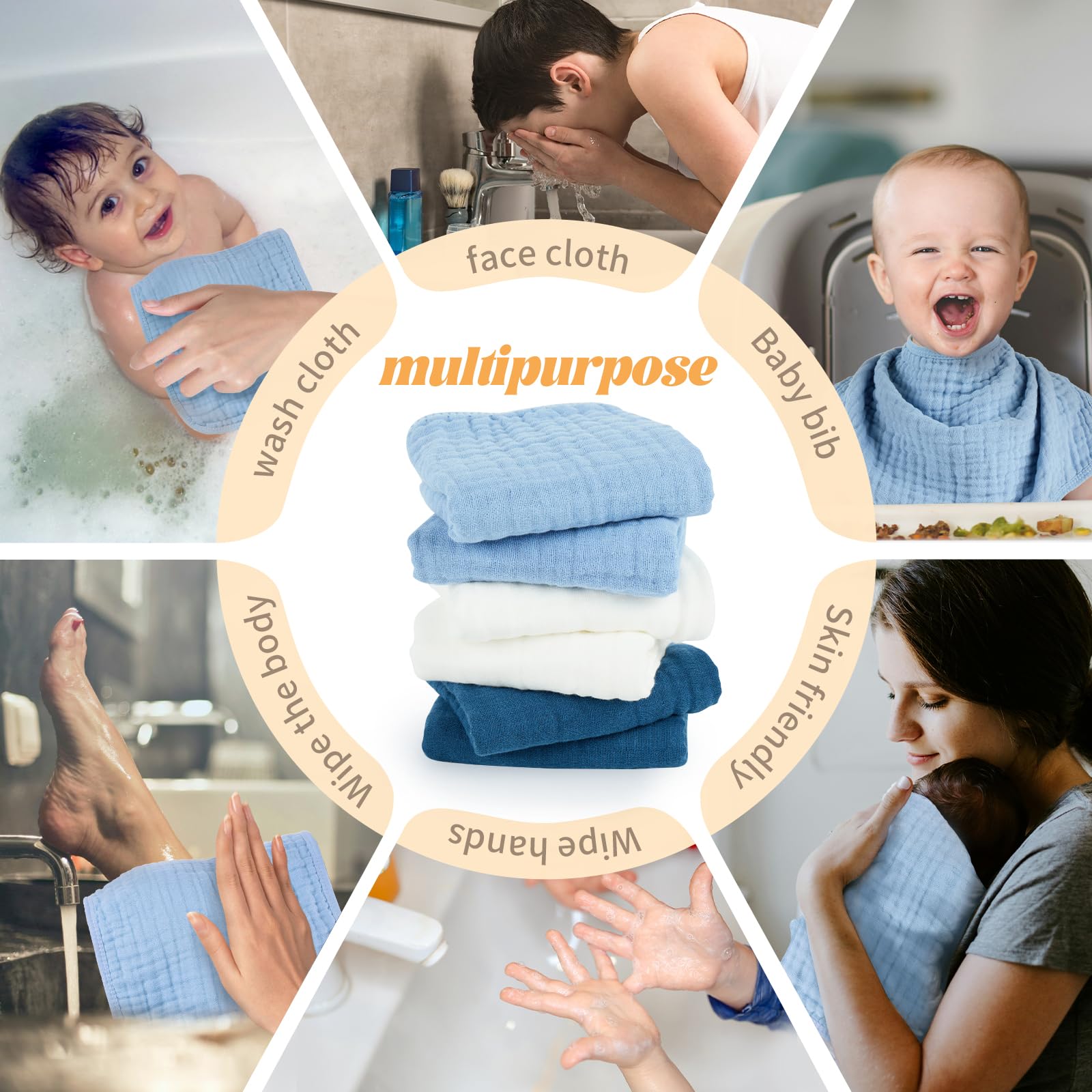 MIGIOL Muslin Burp Cloths 100% Cotton Baby Burp Cloths Soft, Absorbent 10x20 inches for Girls and Boys Baby Essentials