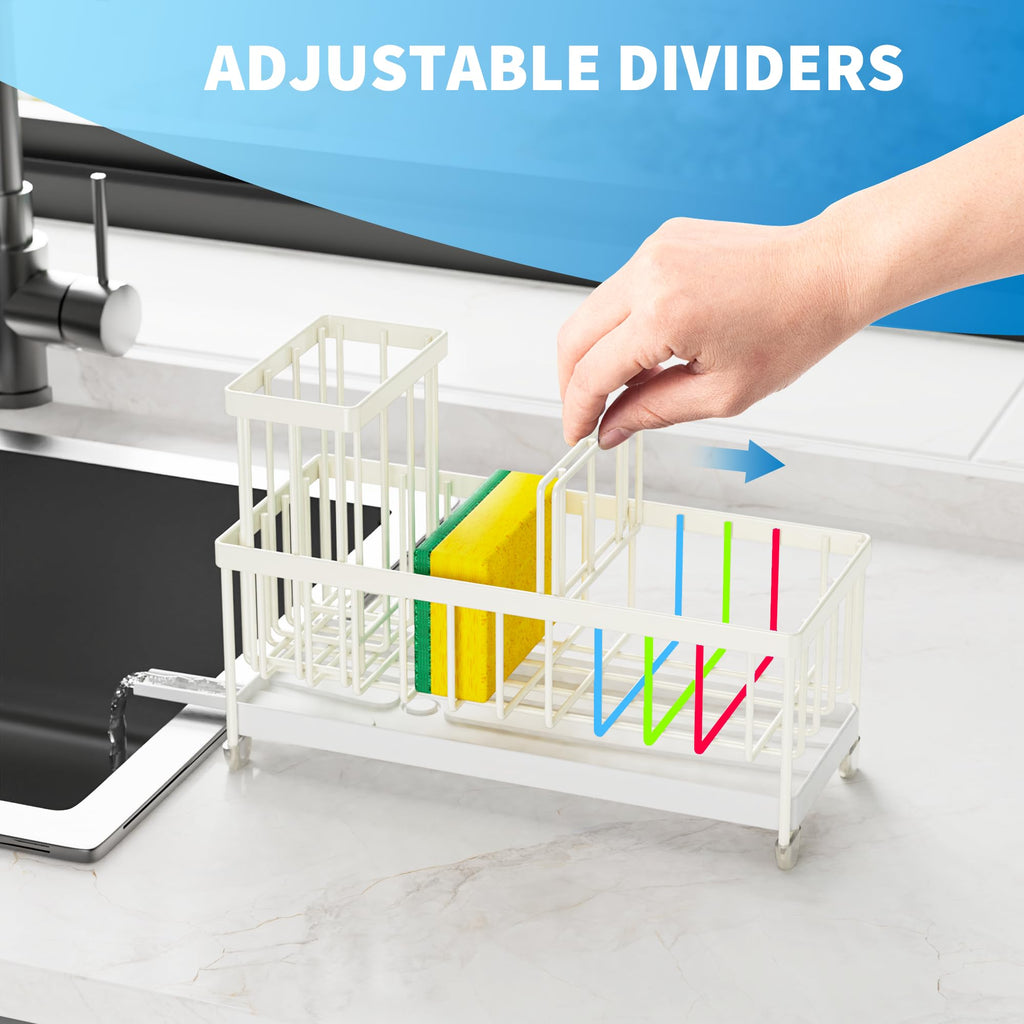 Cisily Black Sponge Holder for Kitchen Sink, Sink Caddy Organizer with High Brush Holder, Kitchen Countertop Organizers and Storage Essentials, Rustproof 304 Stainless Steel, Soap Dispenser Organize