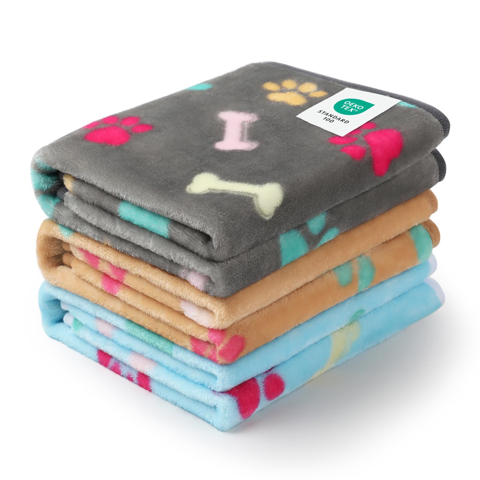 Luciphia 1 Pack 3 Blankets Fluffy Premium Fleece Pet Blanket Flannel Paw Printed Throw for Dog Cat(Small 23x16'', Grey/Brown/Blue)
