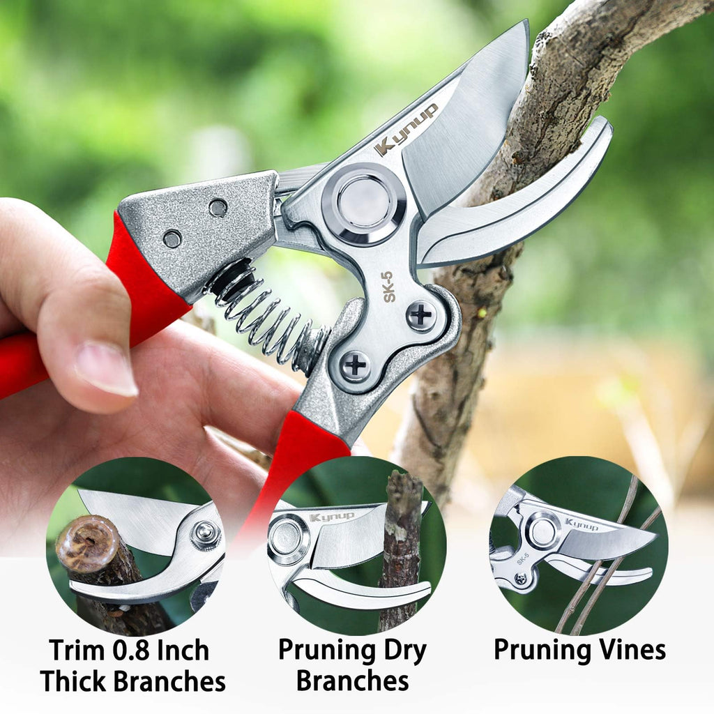 Kynup Pruning Shears, Gardening Scissors, Pruners for Gardening, Heavy Duty Garden Tools, Garden Grass Clippers Hand Hedge Shears, (Red)