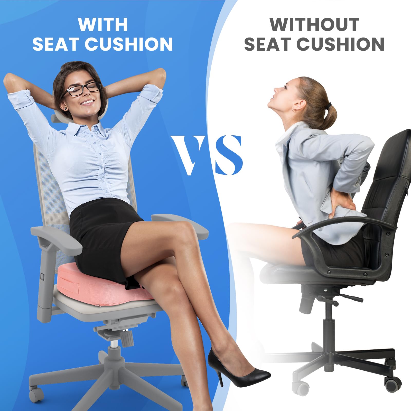 TushGuard Seat Cushion for Office Chair Memory Foam Non-Slip Cushion Back, Relief Chair Pad, Butt Pillow for Office Chair, Car, Computer Desk, Black